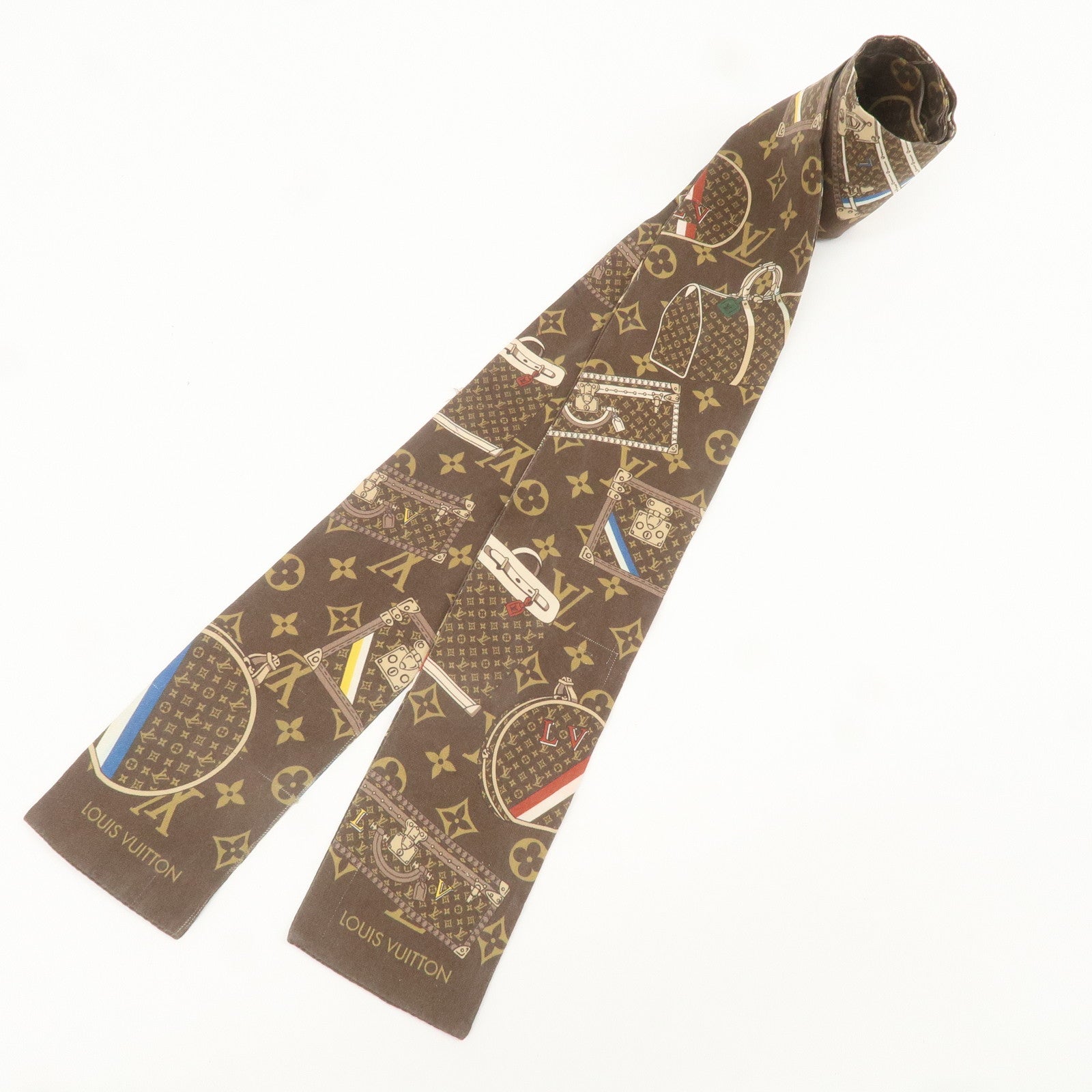 Louis Vuitton 100% Silk Bandeau Monogram Trunks Scarf Brown M72395