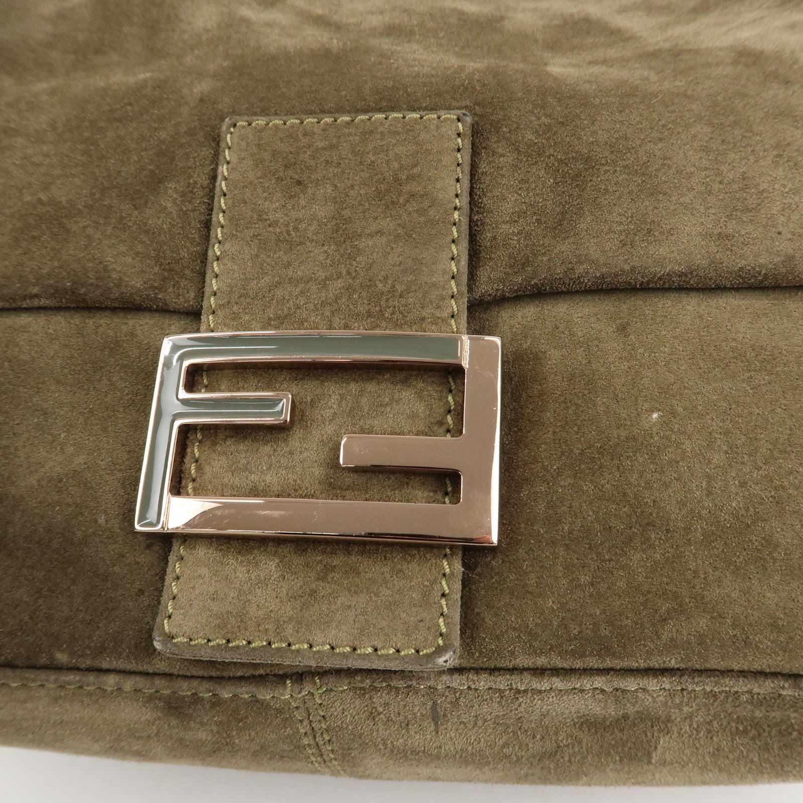 FENDI Mamma Baguette Suede Shoulder Bag Khaki 8BR001