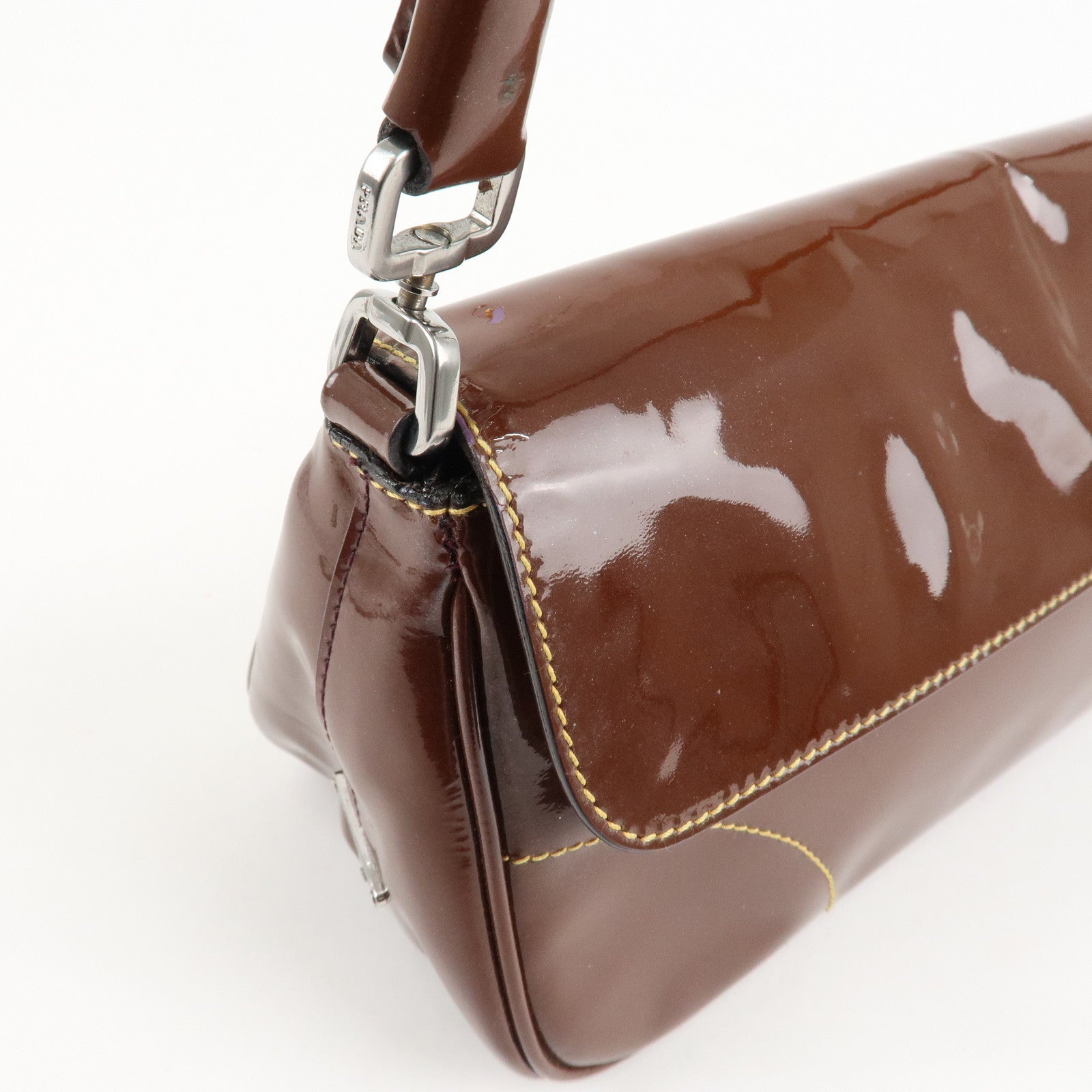 PRADA Patent Leather Shoulder Bag Brown