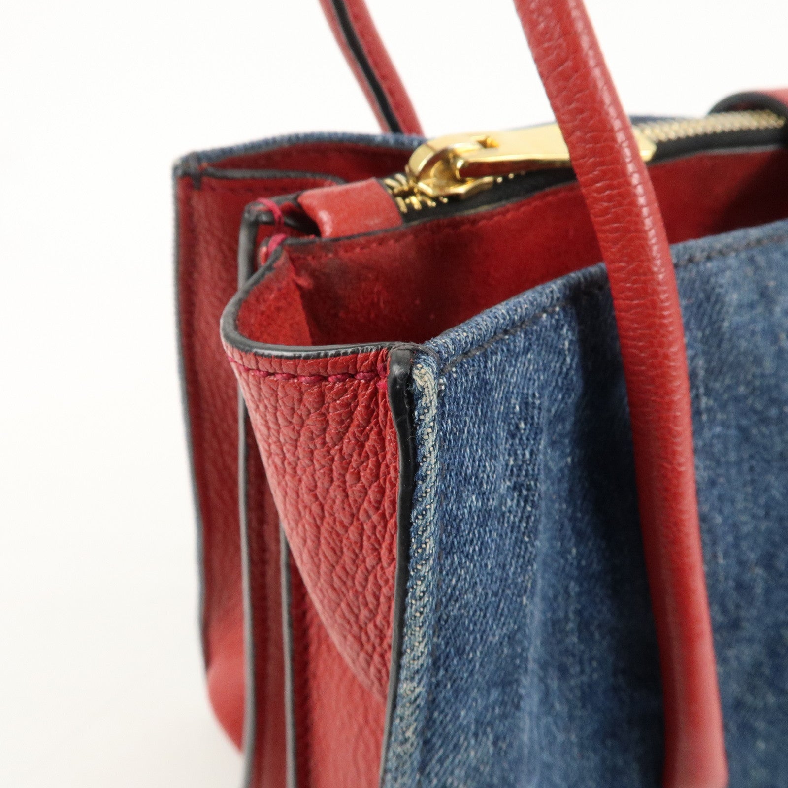 MIU MIU Denim Leather 2Way Tote Bag Shoulder Bag Blue Red