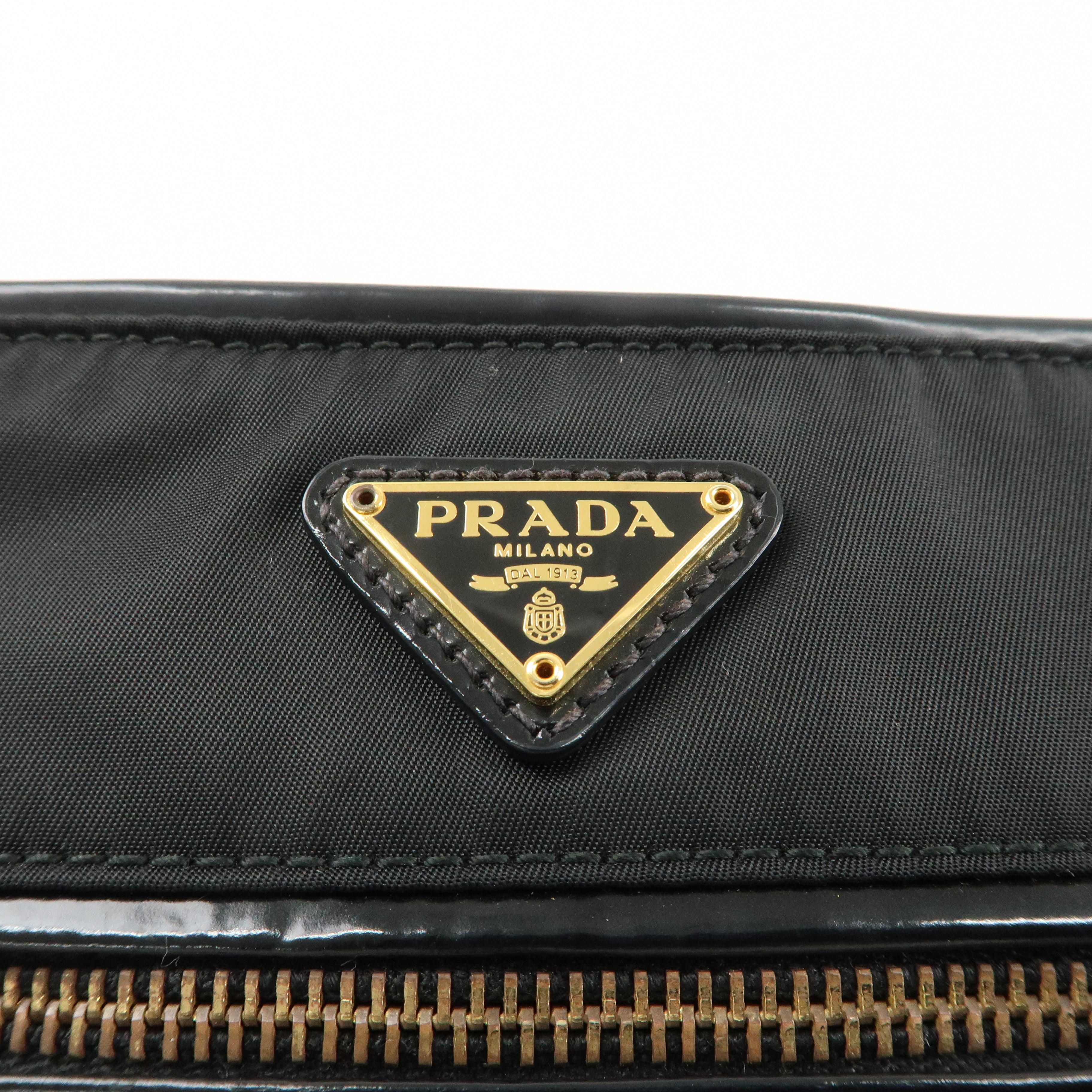 PRADA Logo Nylon Patent Leather Shoulder Bag Hand Bag Black