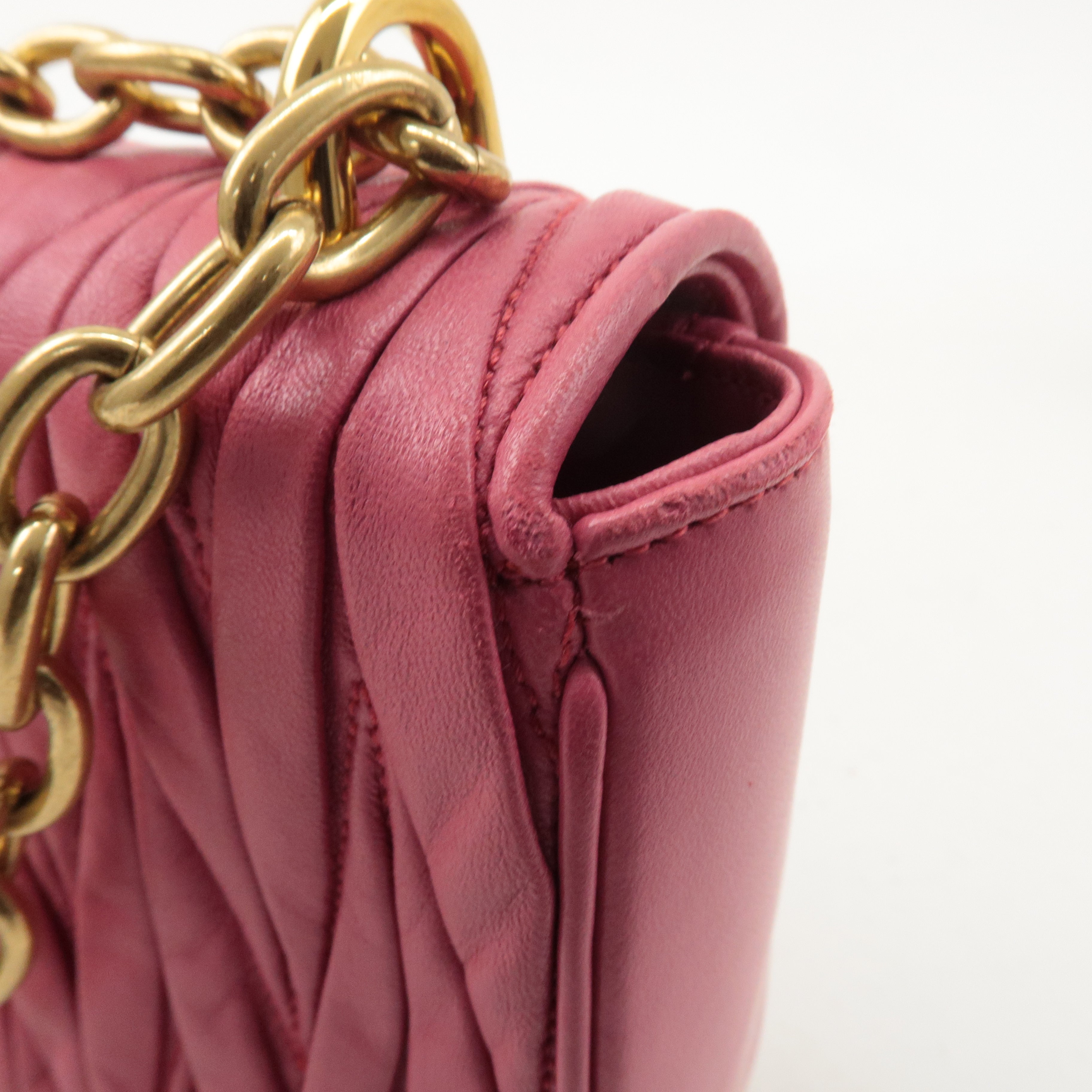 MIU MIU Matelasse Leather Chain Shoulder Bag Pink 5BD140