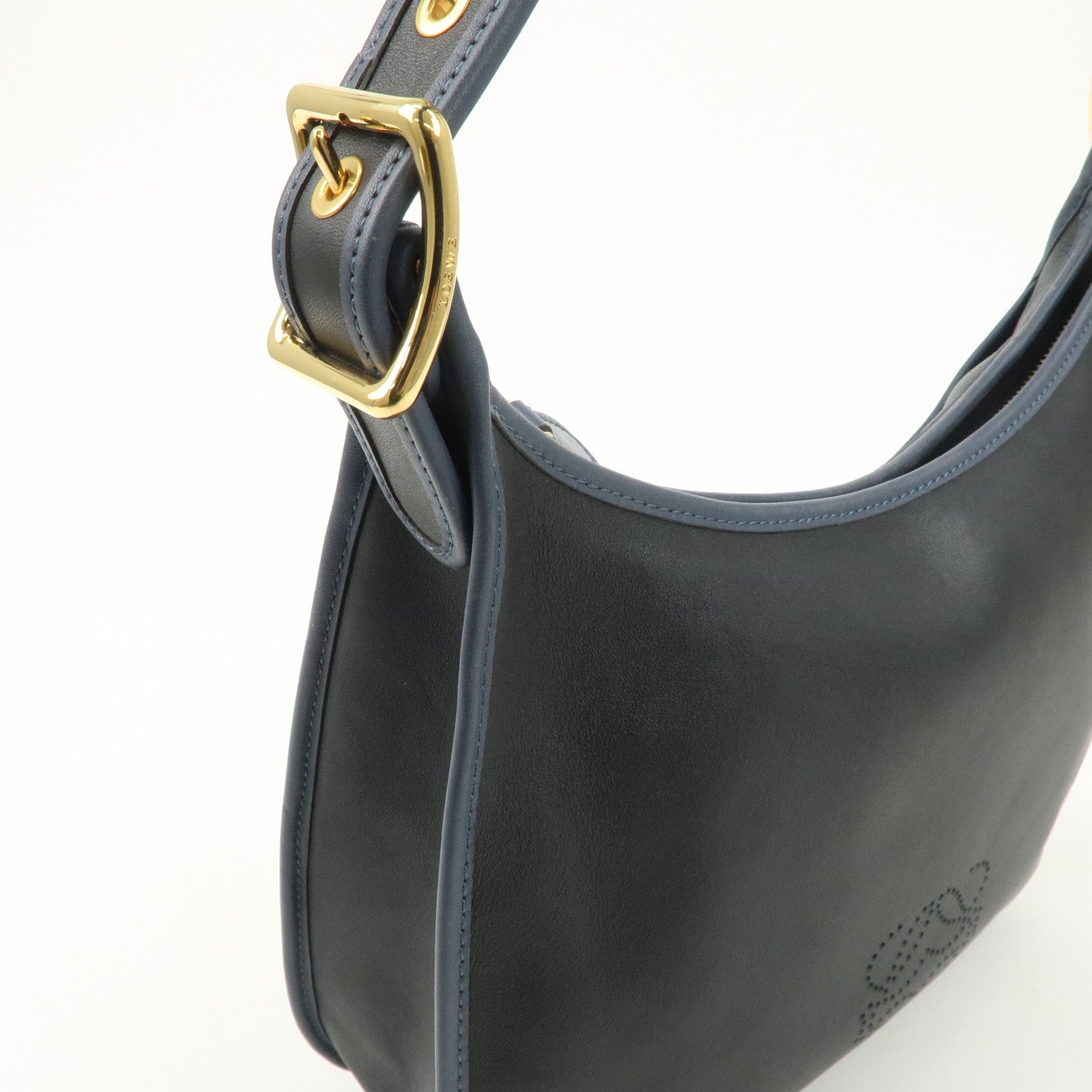 LOEWE Anagram Leather Sophia Shoulder Bag Black Navy Used