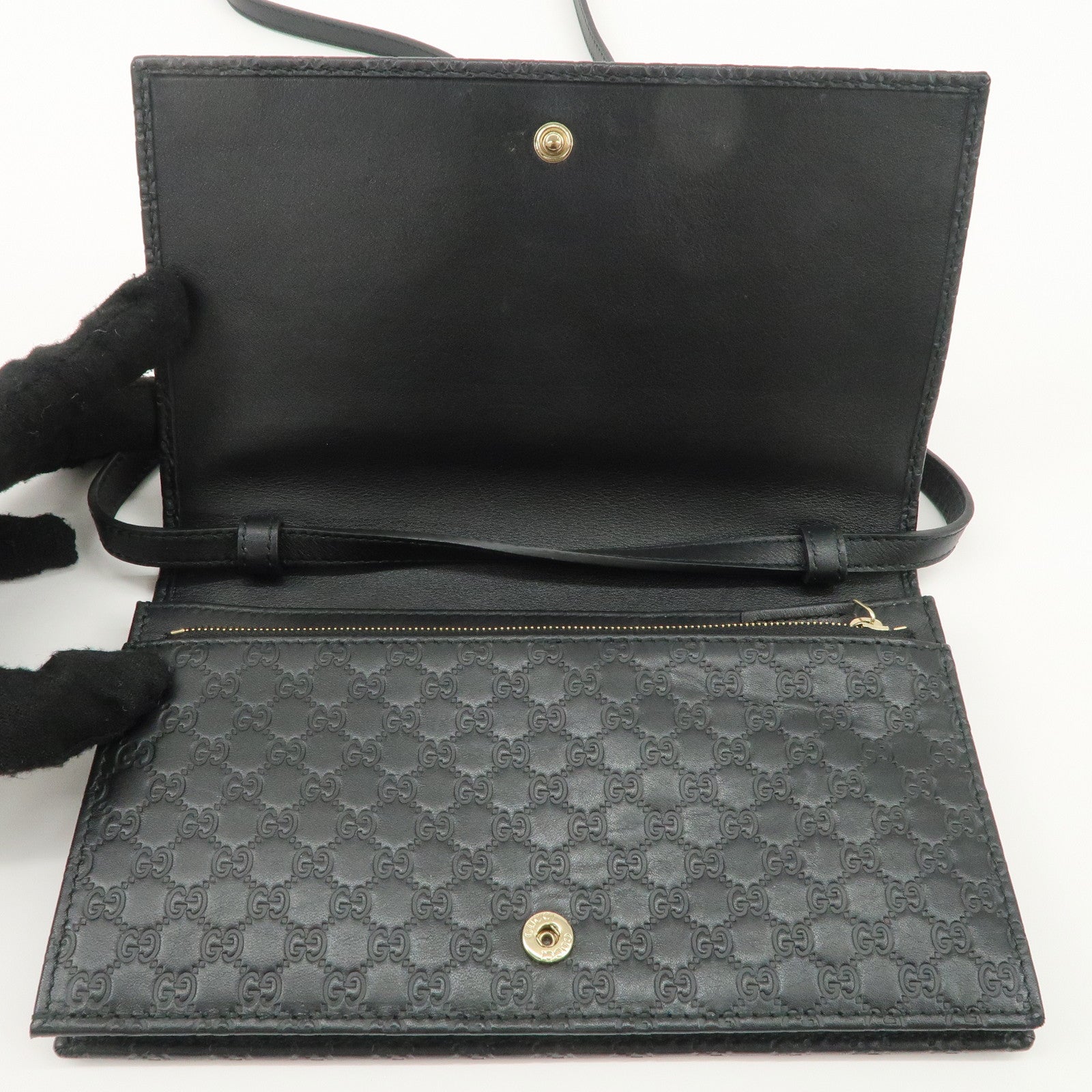 GUCCI Guccissima Leather Shoulder Bag Wallet Black 466507