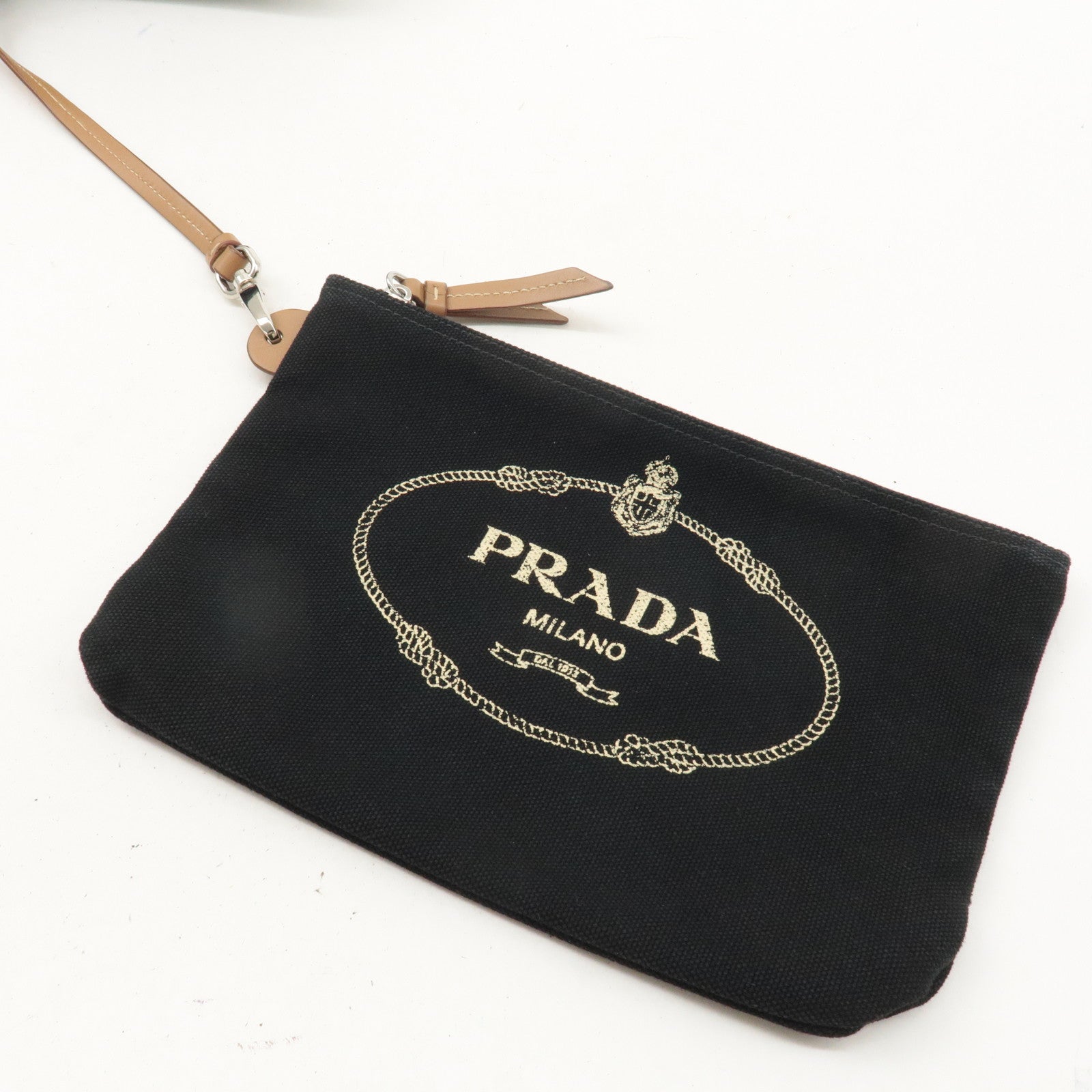 PRADA Canapa Canvas Tote Bag Hand Bag Black 1BG163