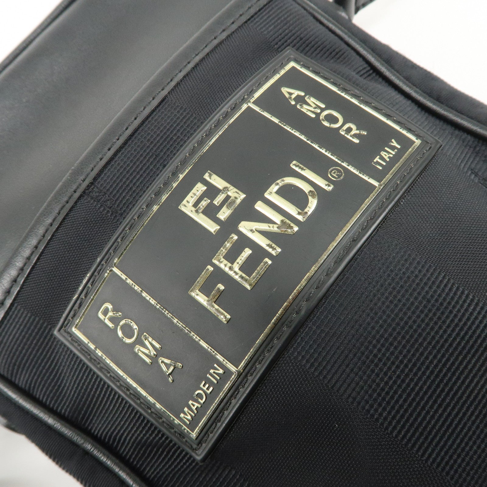 FENDI Pequin Nylon Leather Shoulder Bag Black 7VA456 Used