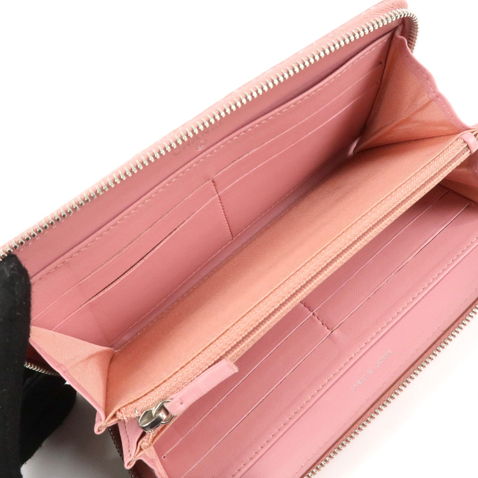 CHANEL Camellia Lamb Skin Long Zippy Wallet Pink A50085