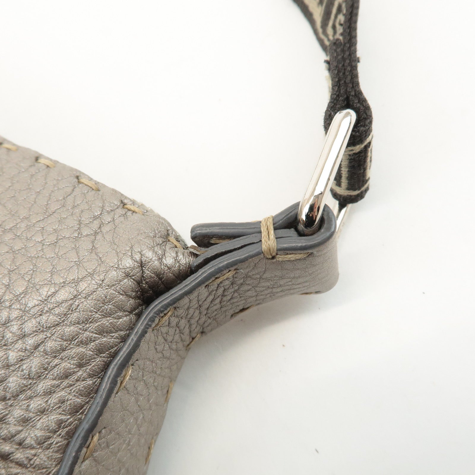 FENDI Selleria Leather Shoulder Bag Champagne Gray 8BT109