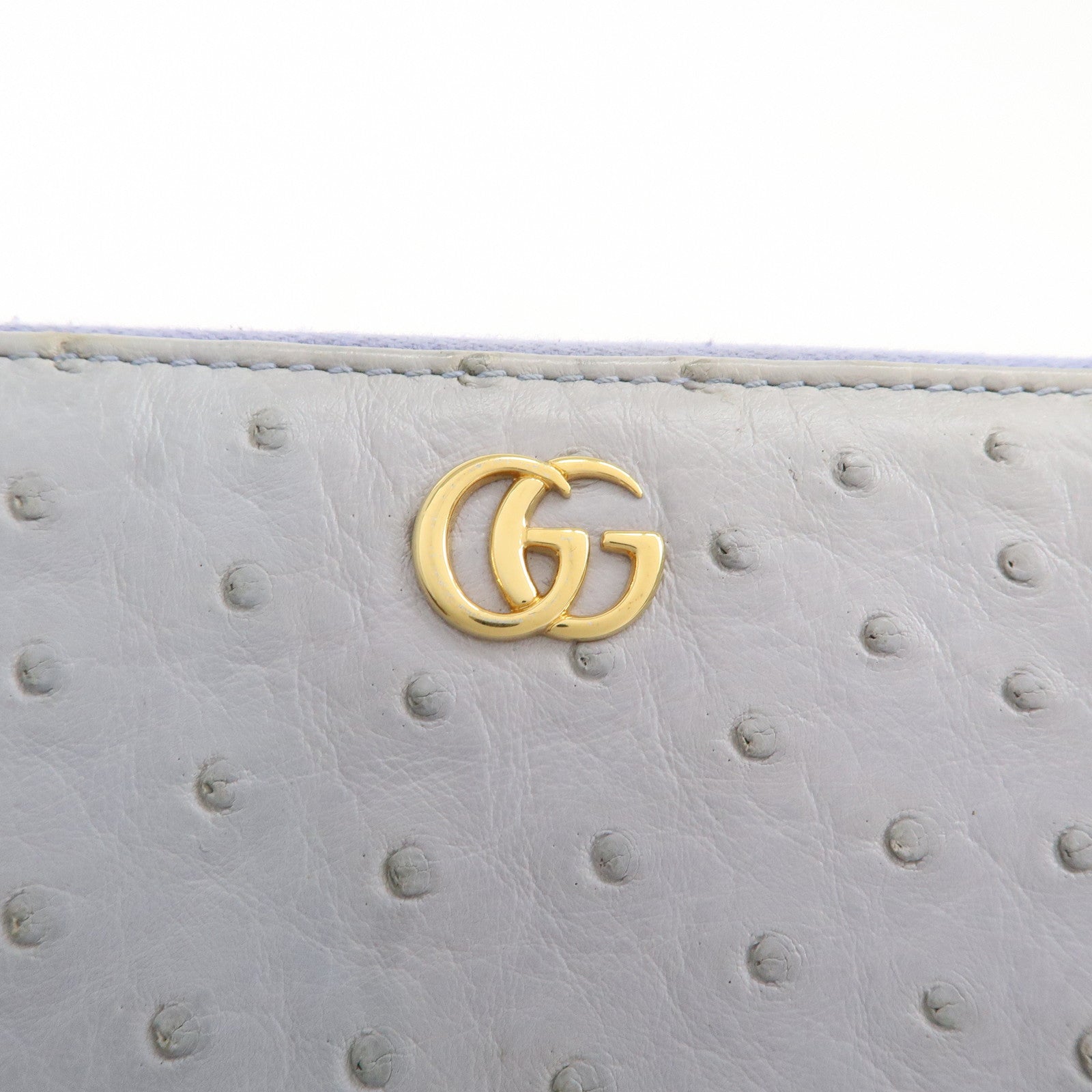 GUCCI GG Marmont Ostrich Leather Round Zippy Long Wallet 456117 Used