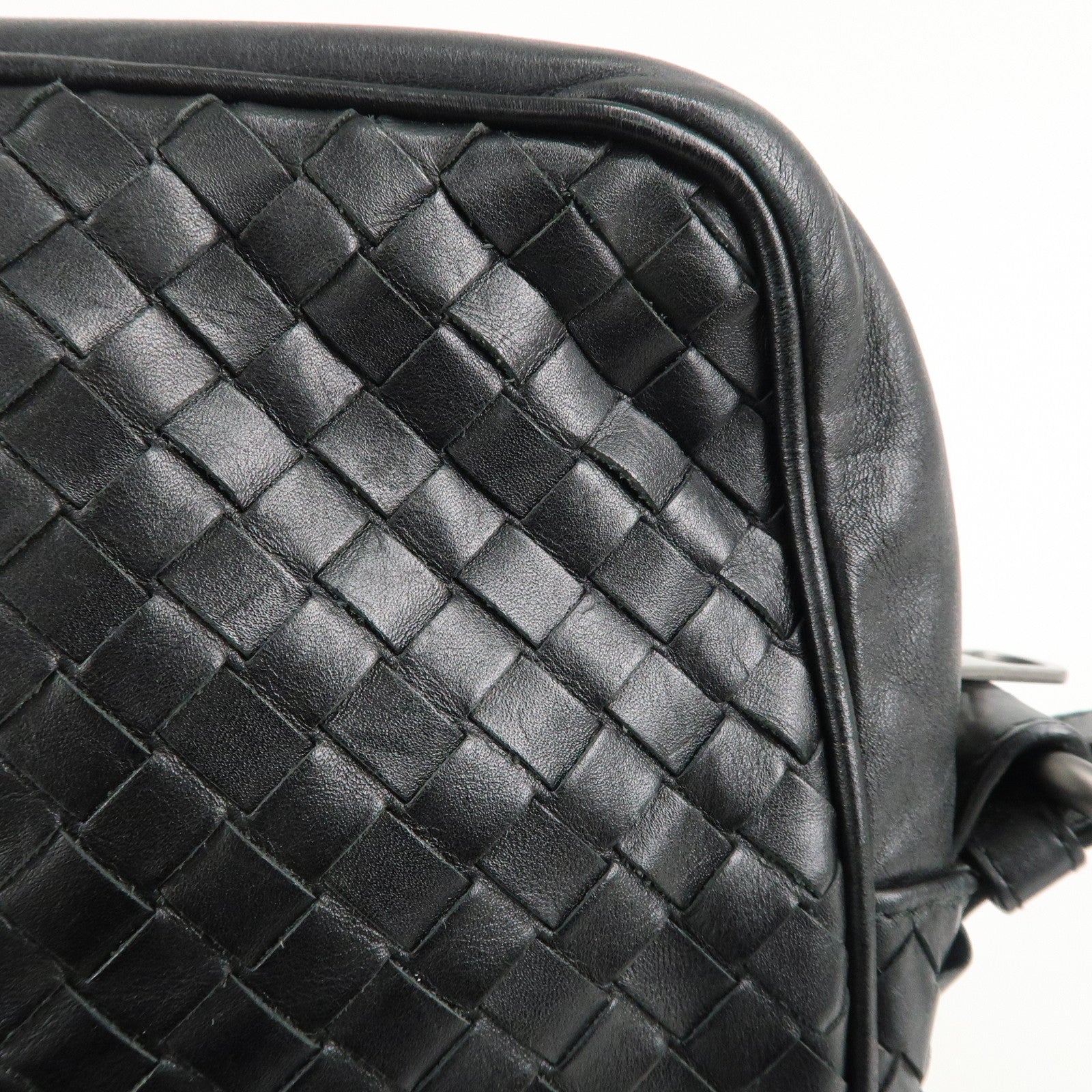 BOTTEGA VENETA Intrecciato Leather Shoulder Bag Black 180215