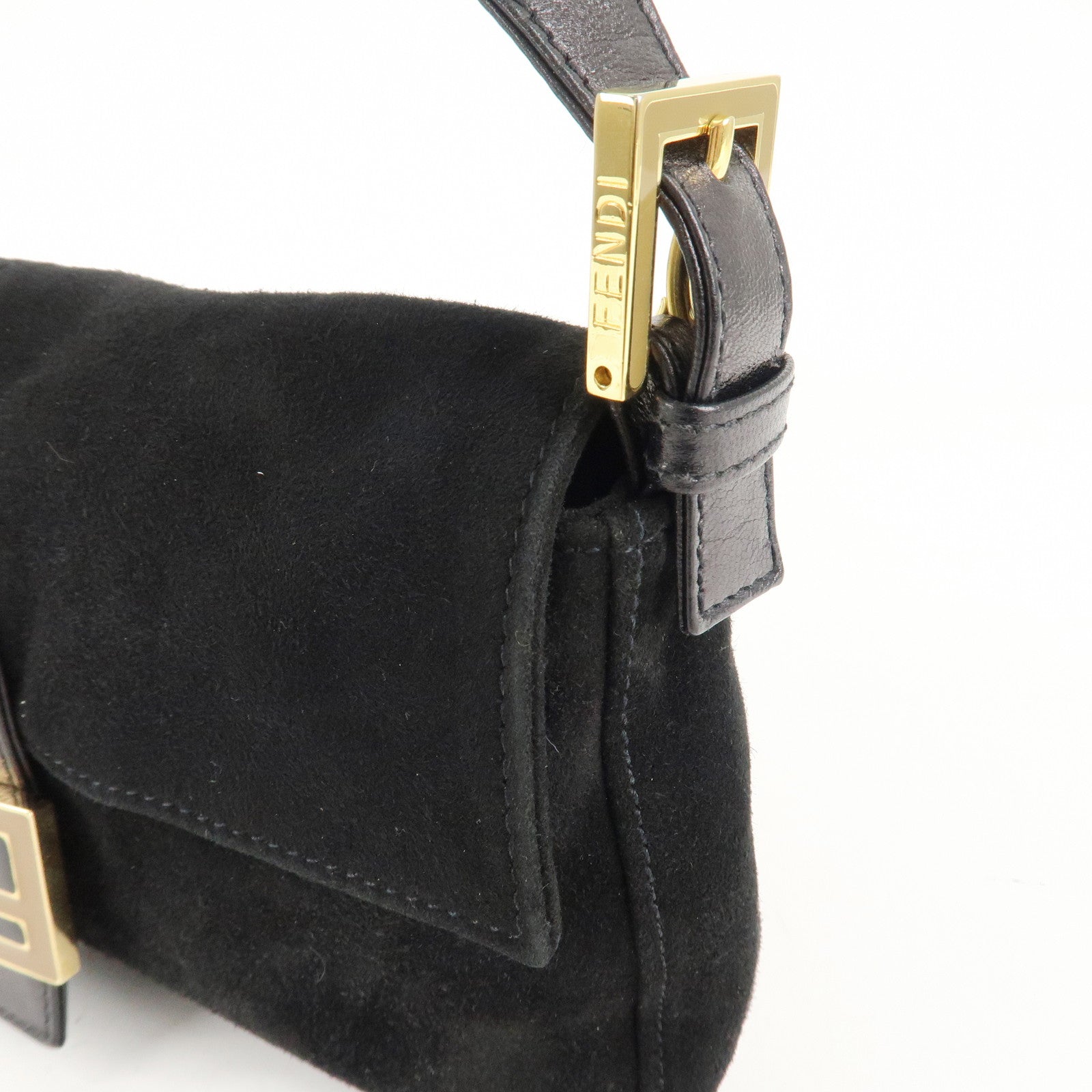 FENDI Mamma Bucket Suede Leather Shoulder Bag Black 26424 Used