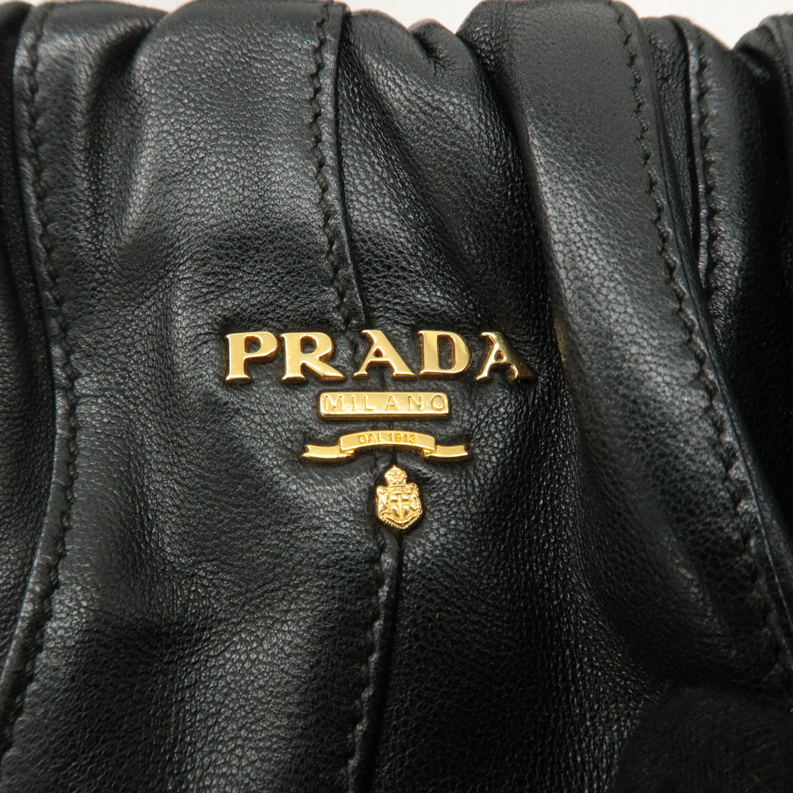 PRADA Logo Leather 2Way Bag Shoulder Bag Hand Bag Black