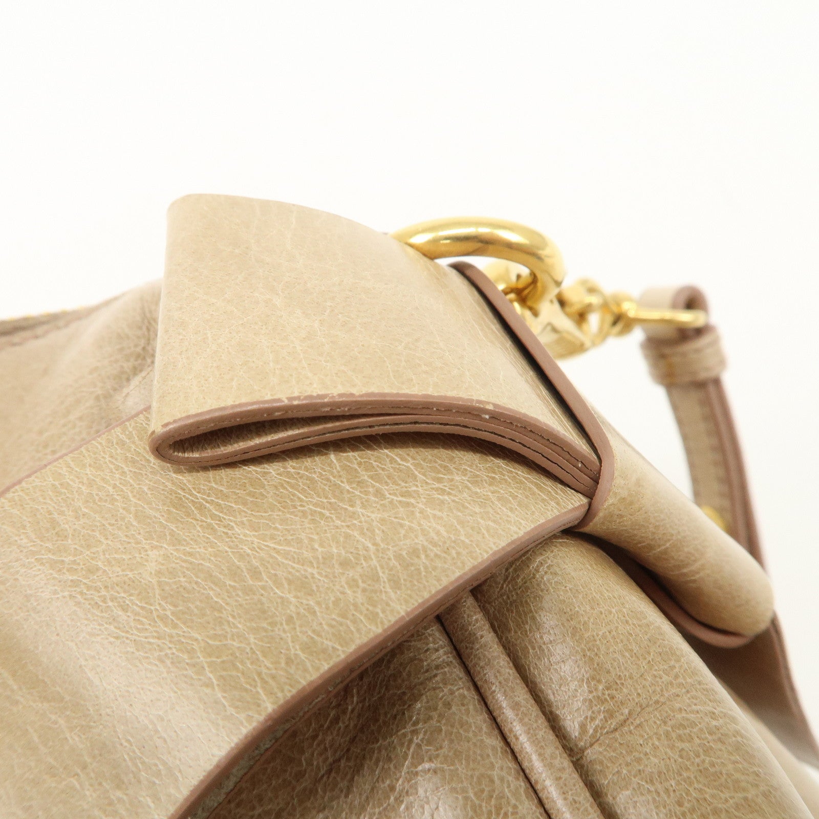 MIU MIU Leather Shoulder Bag Beige Gold Hardware Used