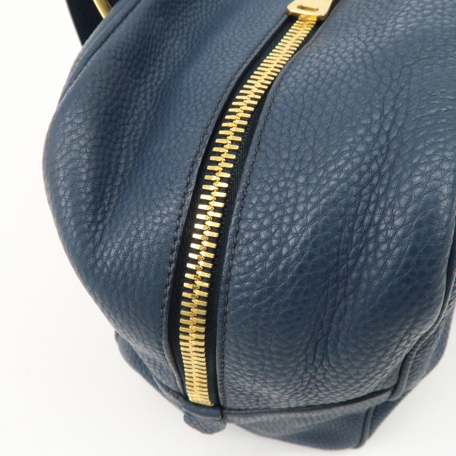 MIU MIU Leather Boston Bag Shoulder Bag Navy Gold HDW Used