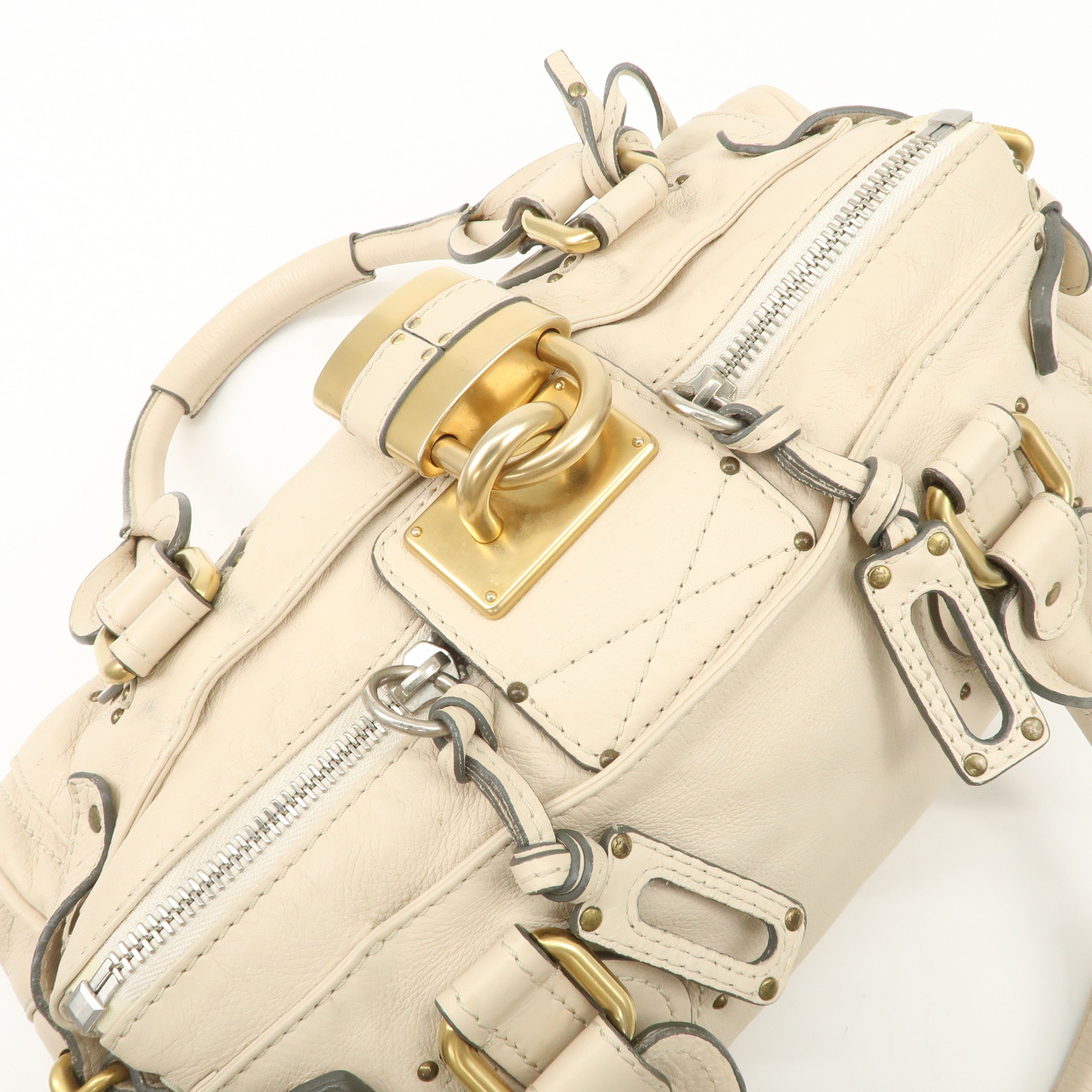 Chloe Paddington Leather Shoulder Bag Hand Bag Ivory Used