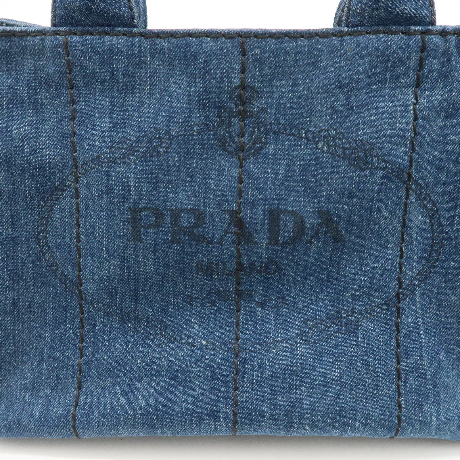 PRADA Canapa Mini Denim 2Way Tote Shoulder Bag Blue 1BG439