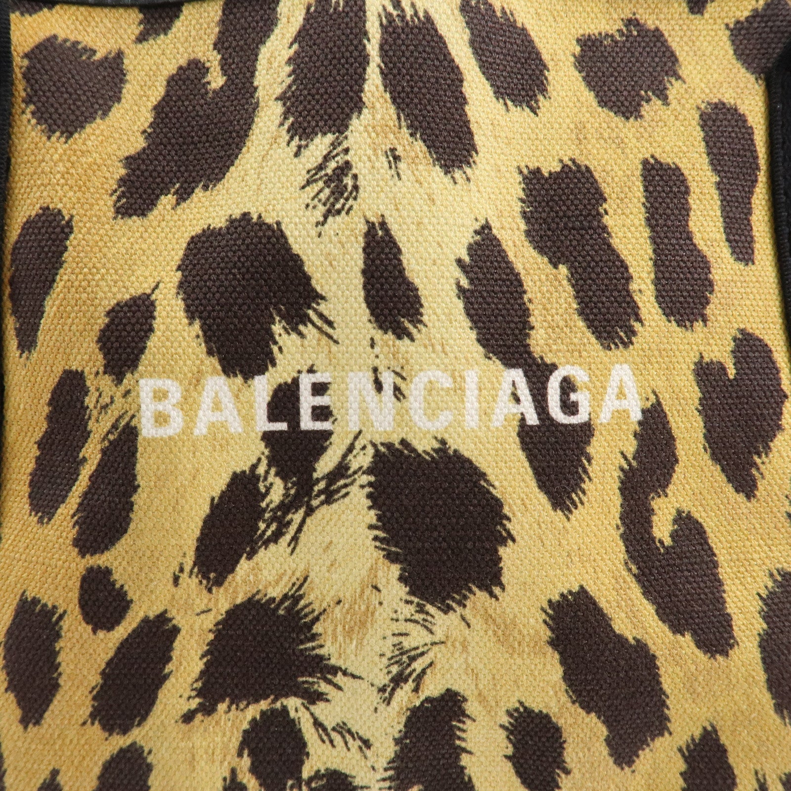 BALENCIAGA Navy Cabas S Canvas Leather Tote Bag Leopard 339933