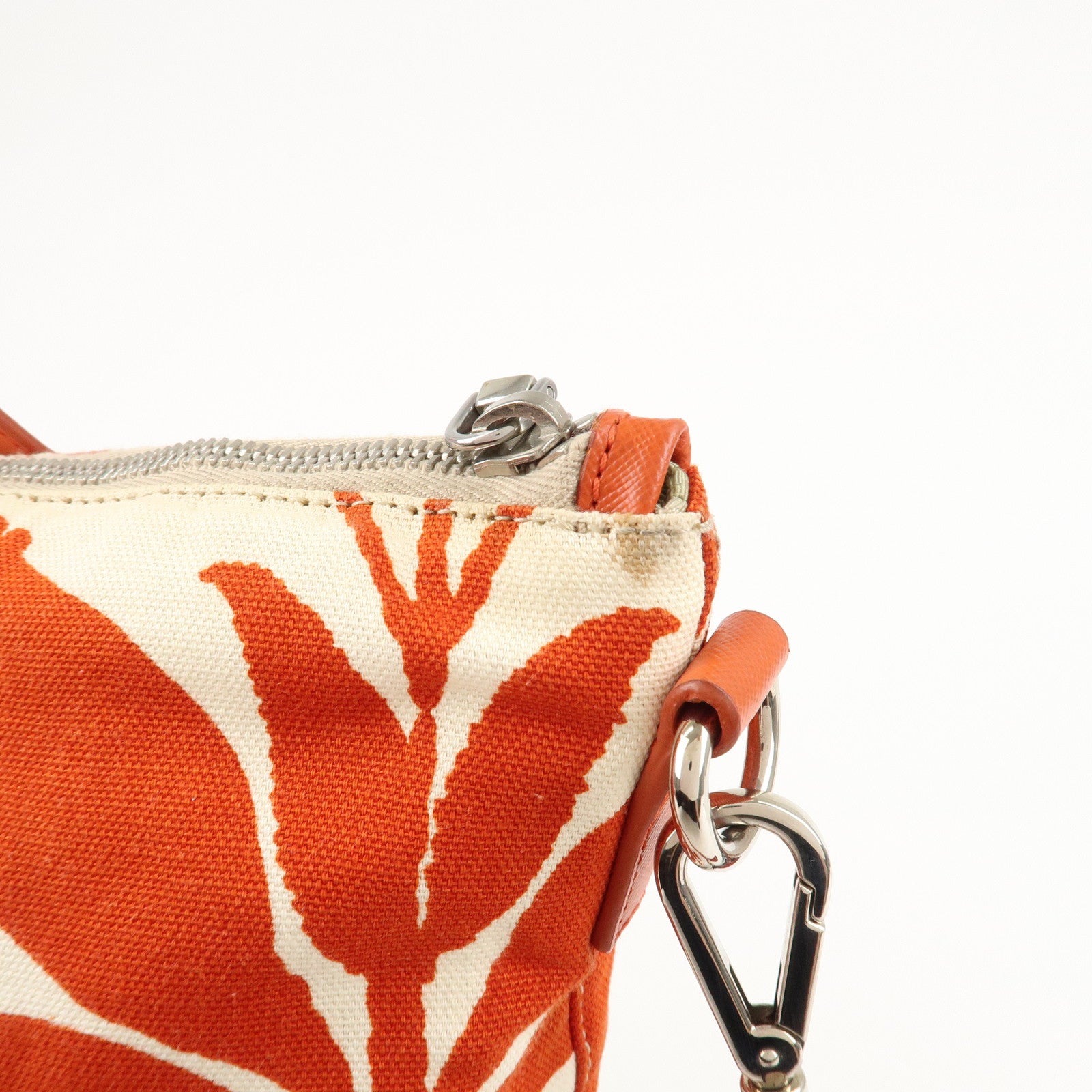 PRADA Canvas Leather 2Way Bag Shoulder Bag Orange White Used