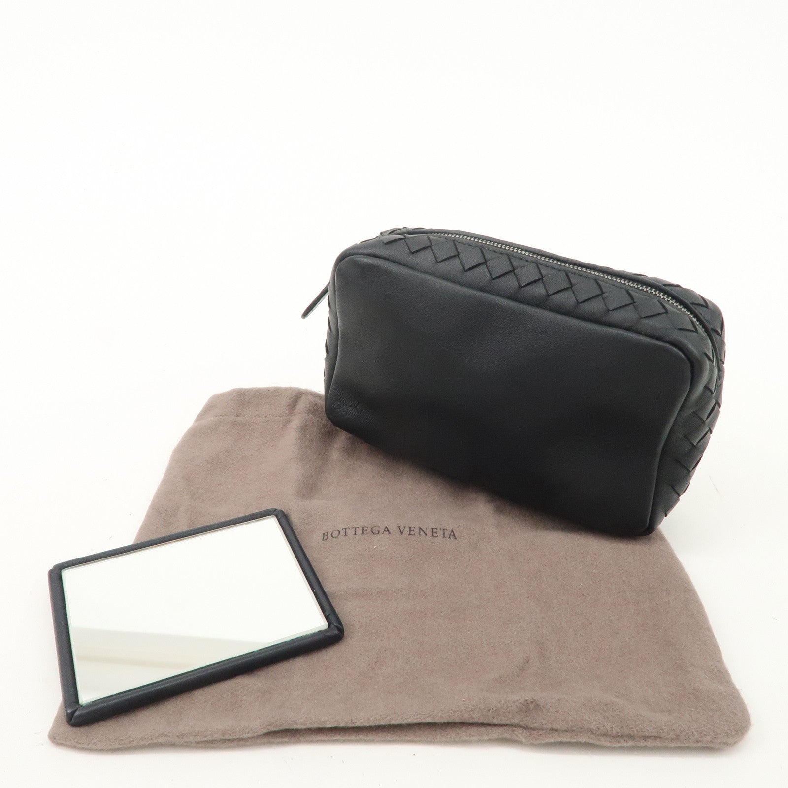 BOTTEGA VENETA Intrecciato Leather Pouch Cosmetic Pouch Black