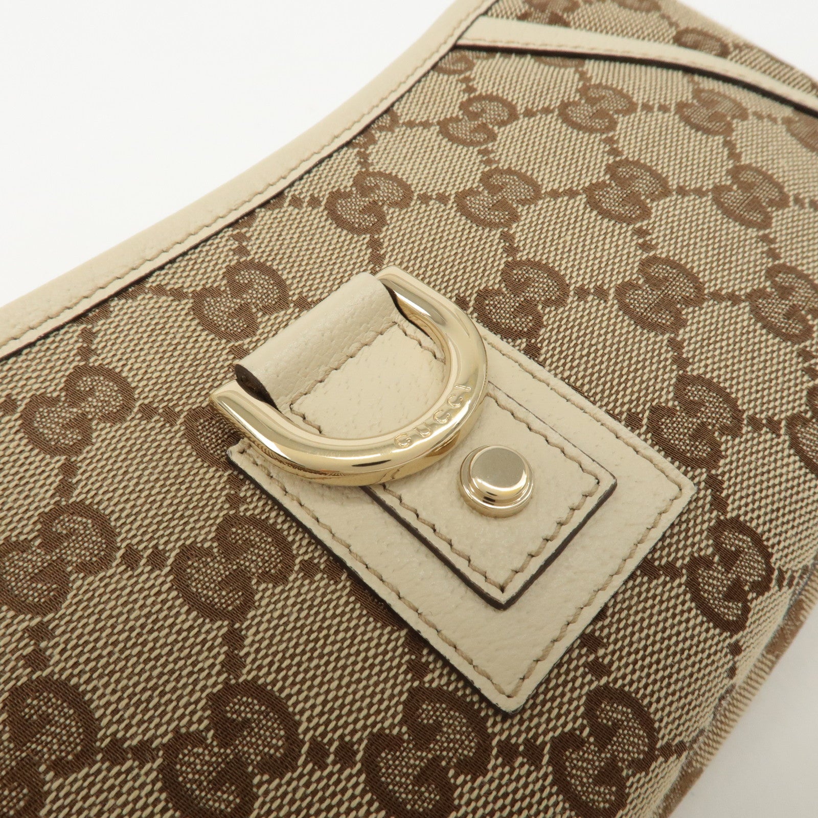 GUCCI Abbey GG Canvas Leather Shoulder Bag Beige Ivory 130939