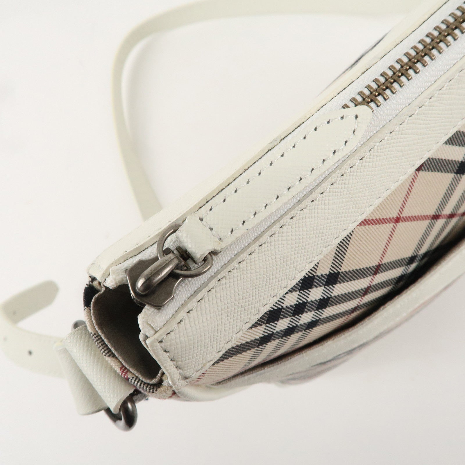 BURBERRY Canvas Leather Nova Plaid Shoulder Bag Beige Ivory