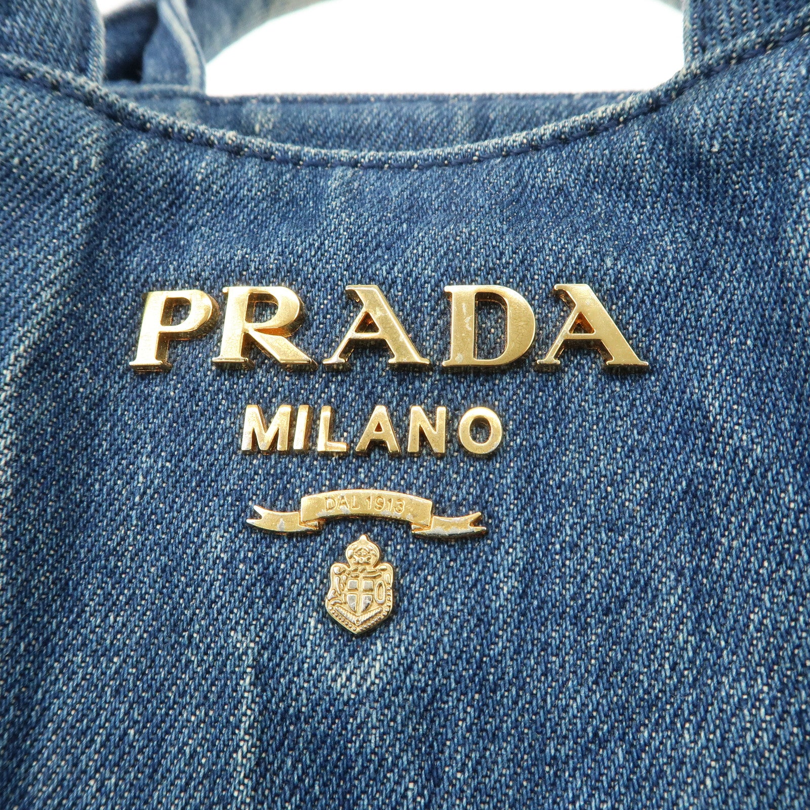 PRADA Nano Canapa Mini Denim Hand Bag Tote Bag Blue Used