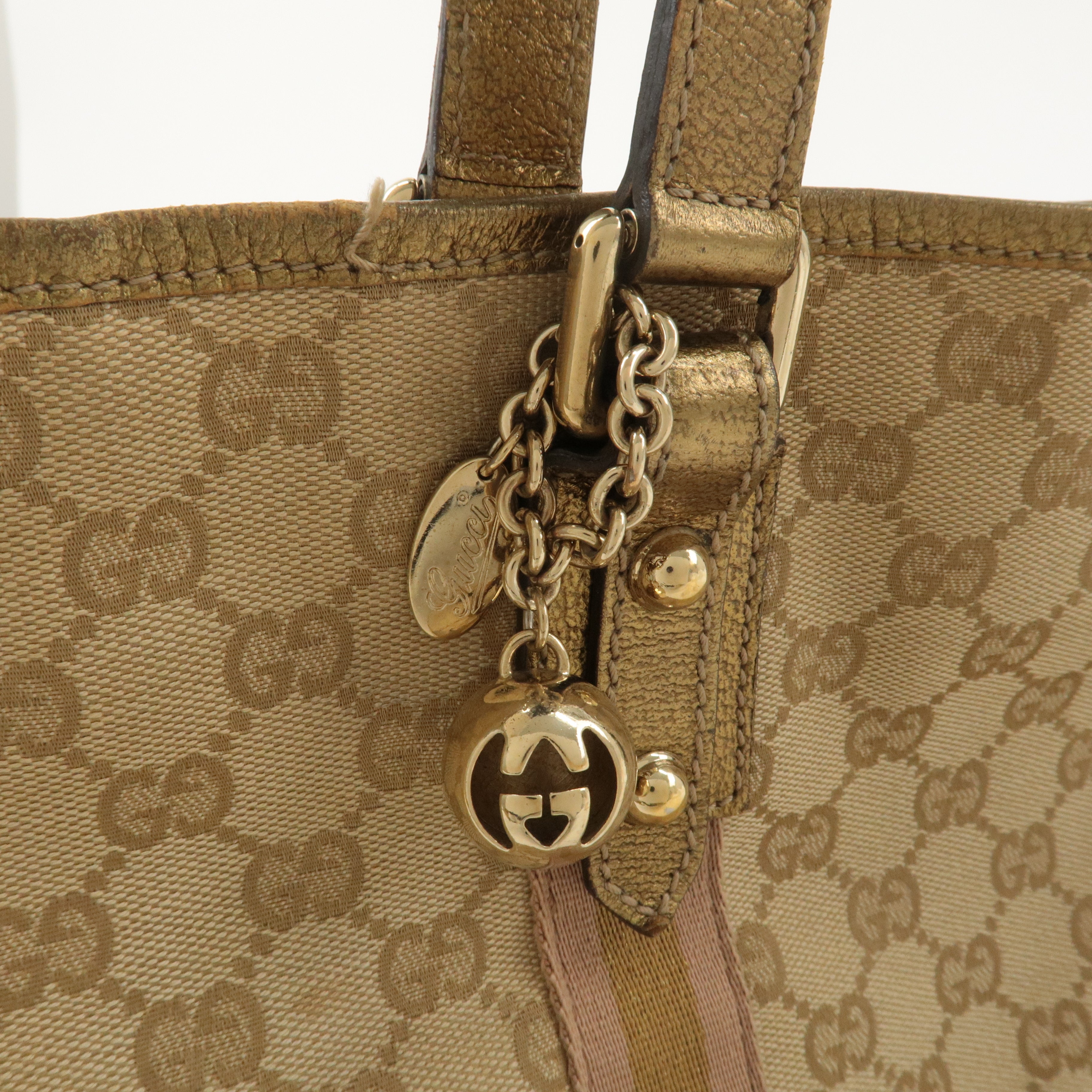 GUCCI GG Canvas Leather Shoulder Tote Bag Beige Gold 137396