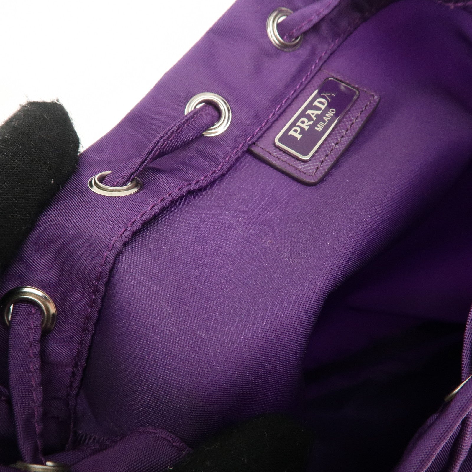 PRADA Nylon Leather Drawstring Pouch Purple 1NA369