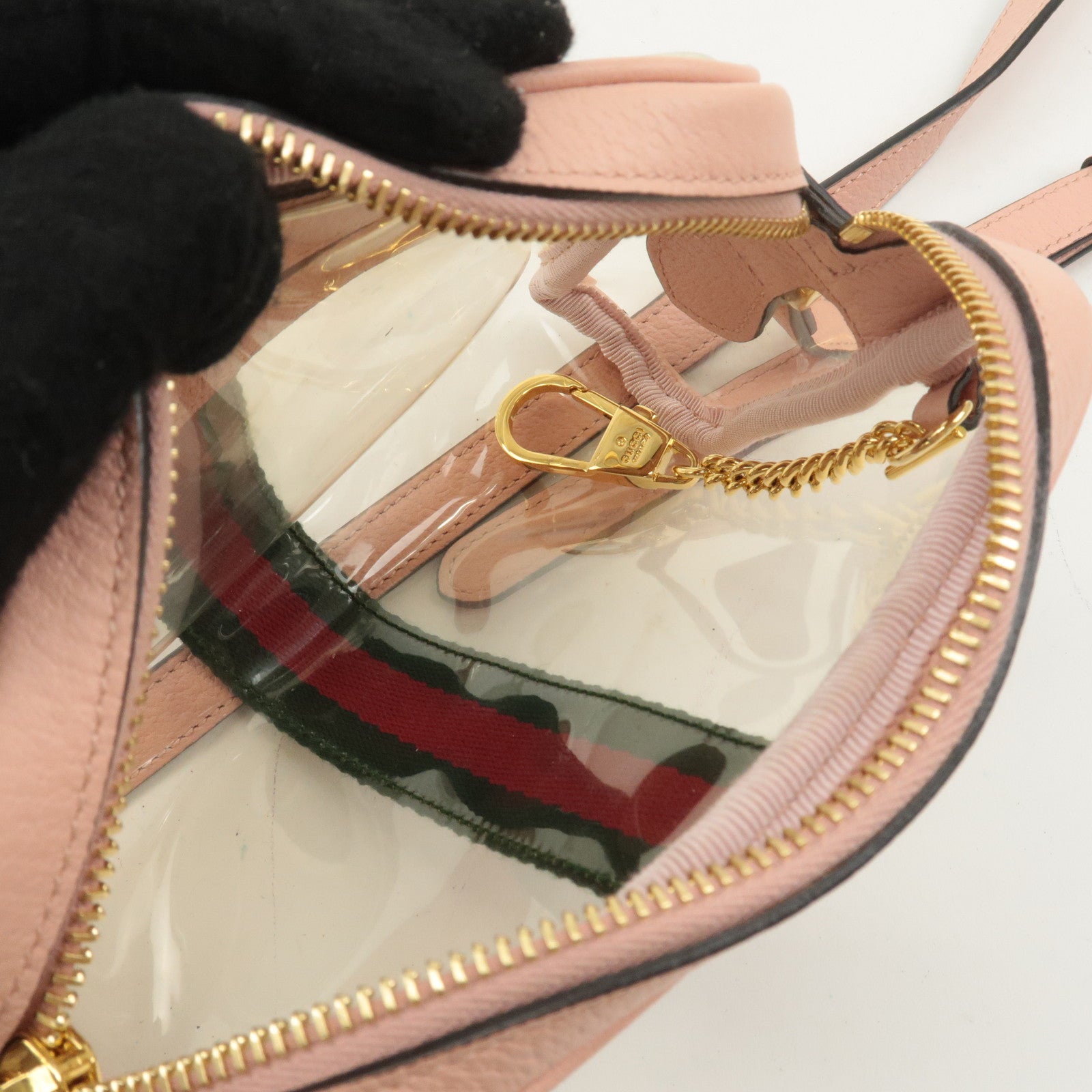 GUCCI Ophidia Sherry Vinyl Leather Shoulder Bag Clear Pink 517350