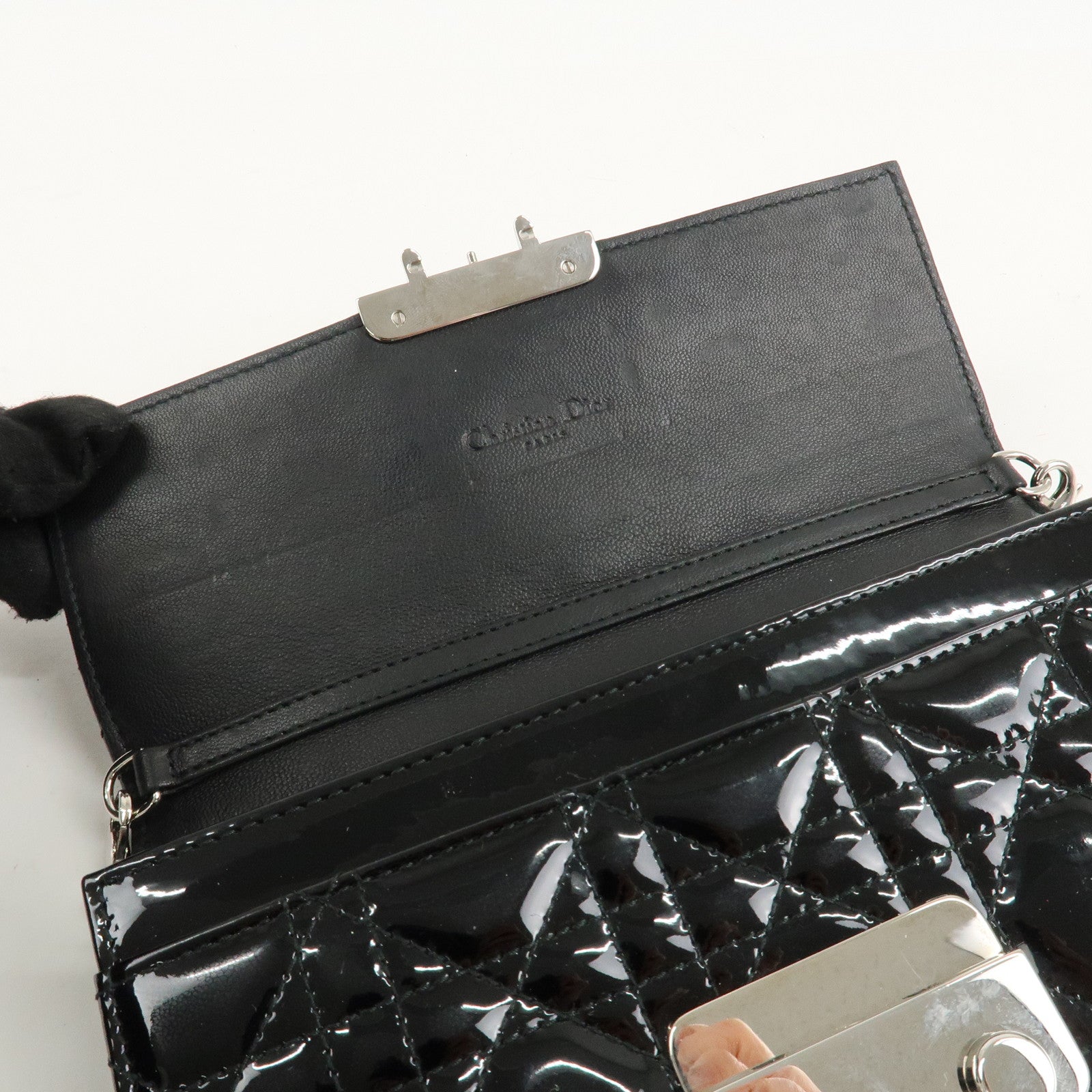 Christian Dior New Lock Cannage Patent Leather Chain Long Wallet