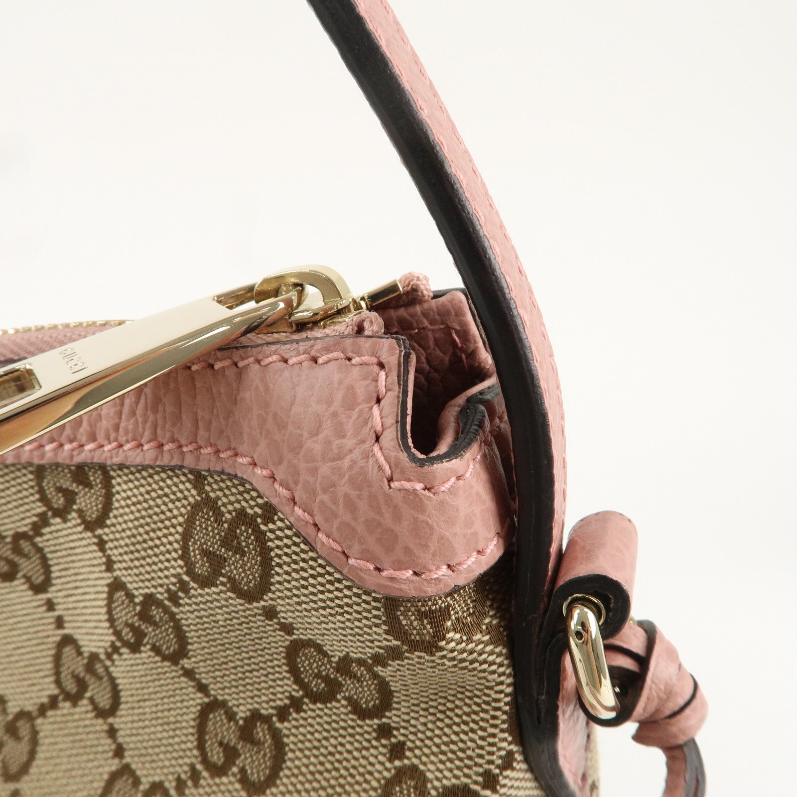 GUCCI GG Canvas Leather One Shoulder Bag Pink Beige 449244