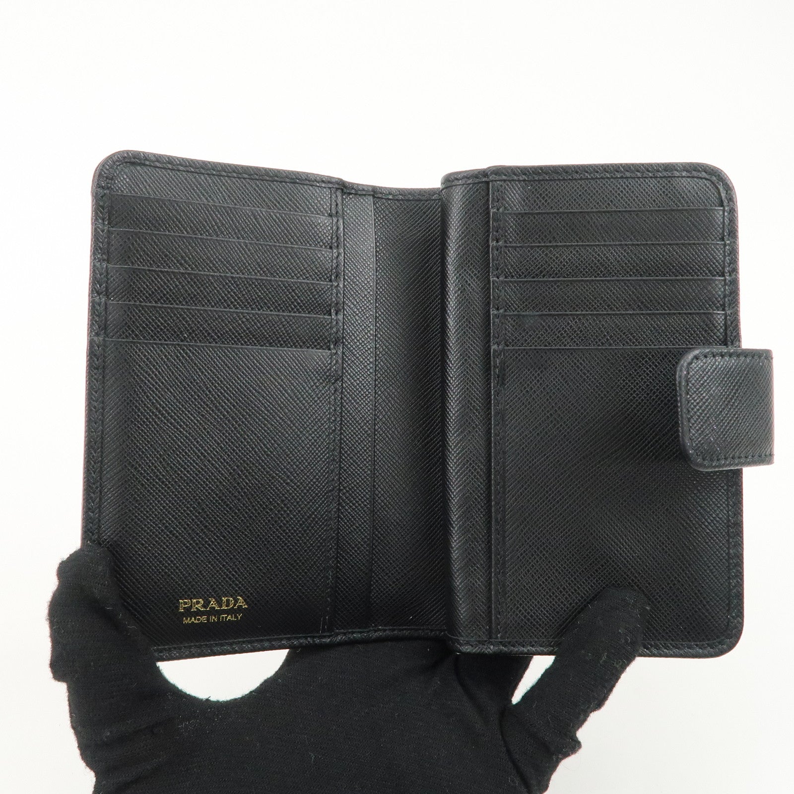 PRADA Saffiano Leather Bi-Fold Wallet Purse Black 1ML225