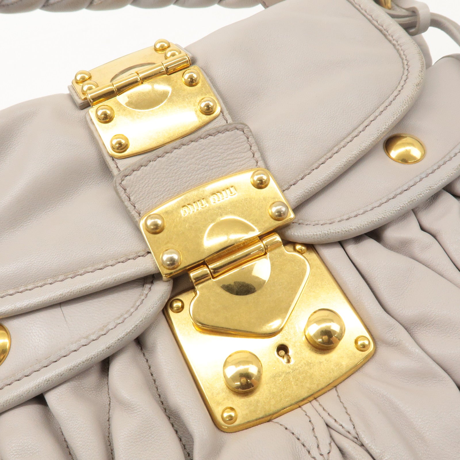 MIU MIU Matelasse Leather 2Way Bag Hand Bag Light Gray