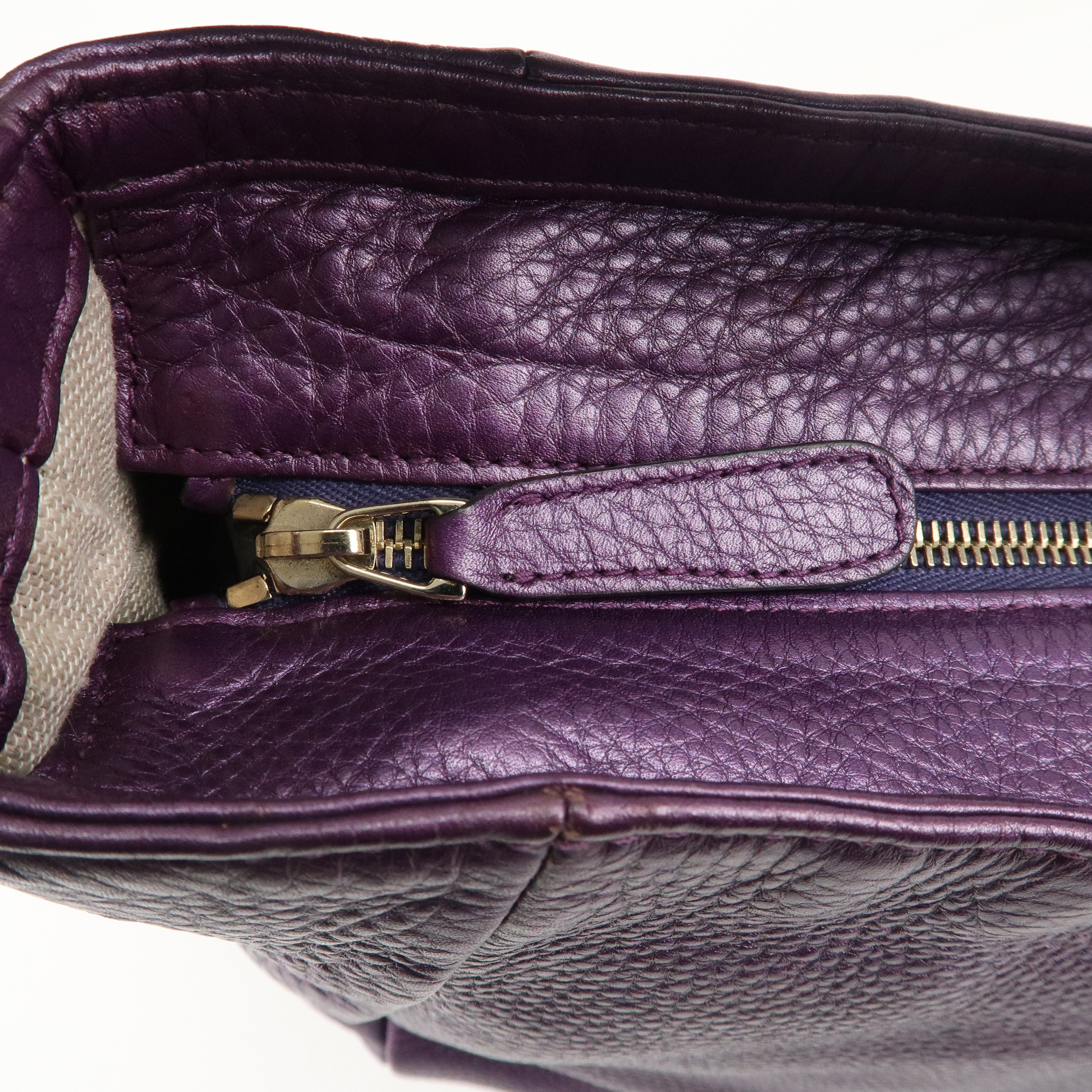 GUCCI Leather Shoulder Bag Metallic Purple 268749Used F/S