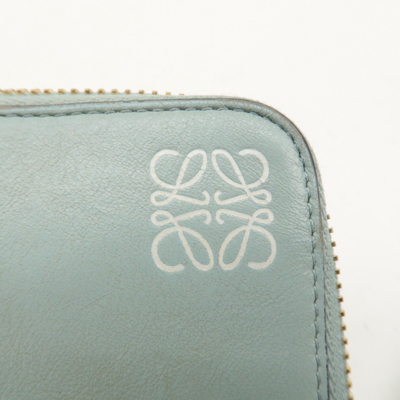 LOEWE Leather Puzzle Zip Around Long Wallet Stone Blue