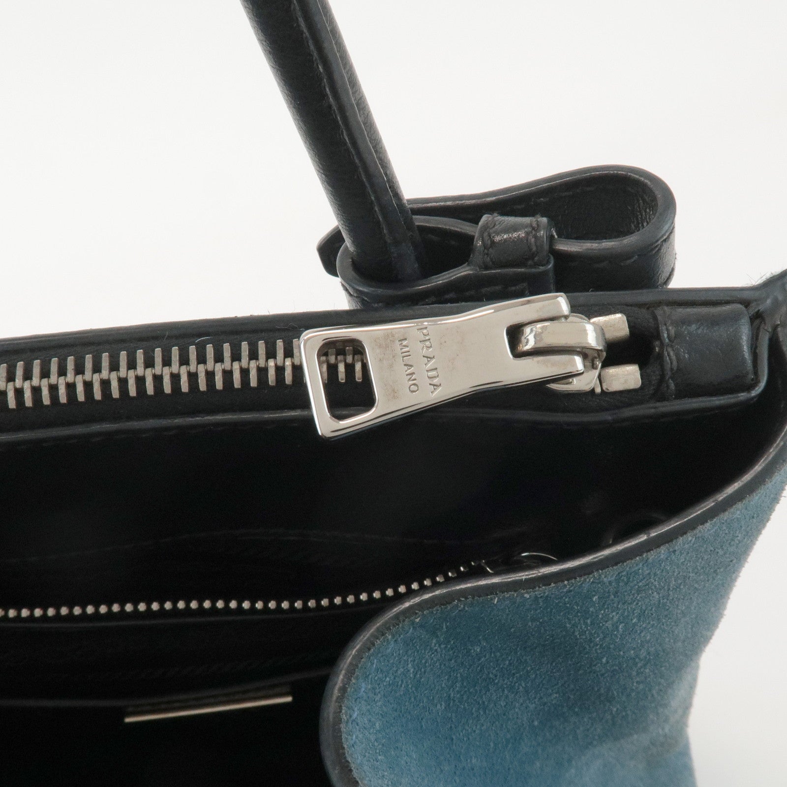 PRADA Unborn Calf Leather Hand Bag Blue Black 1BA025g