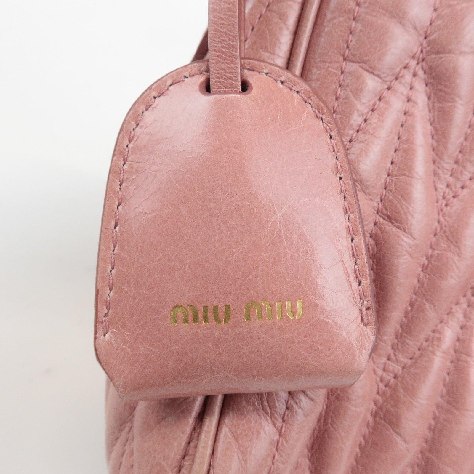 MIU MIU Leather Ribbon Gathered Shoulder Bag Pink RR1937