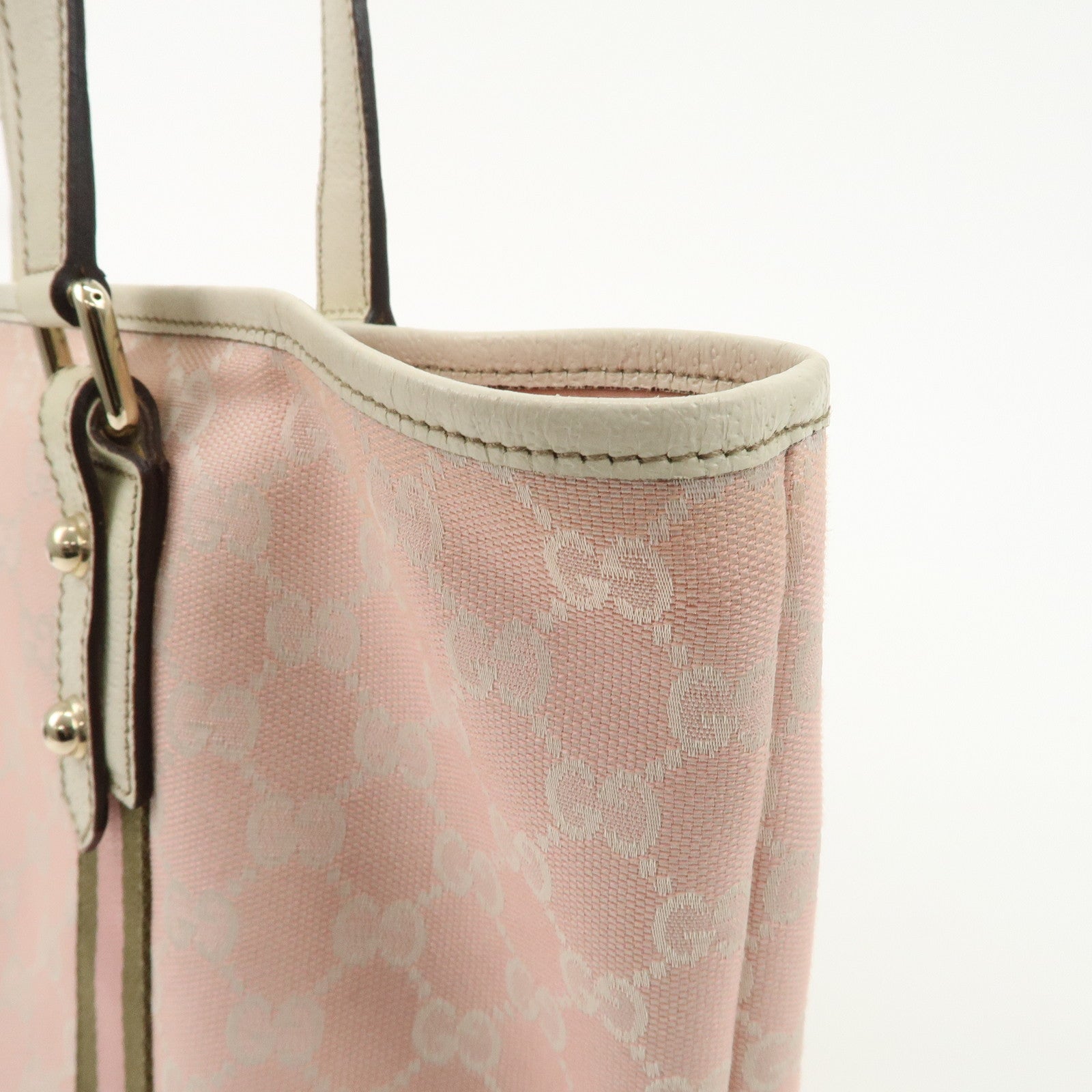 GUCCI Sherry GG Canvas Leather Tote Bag Pink Ivory 137396