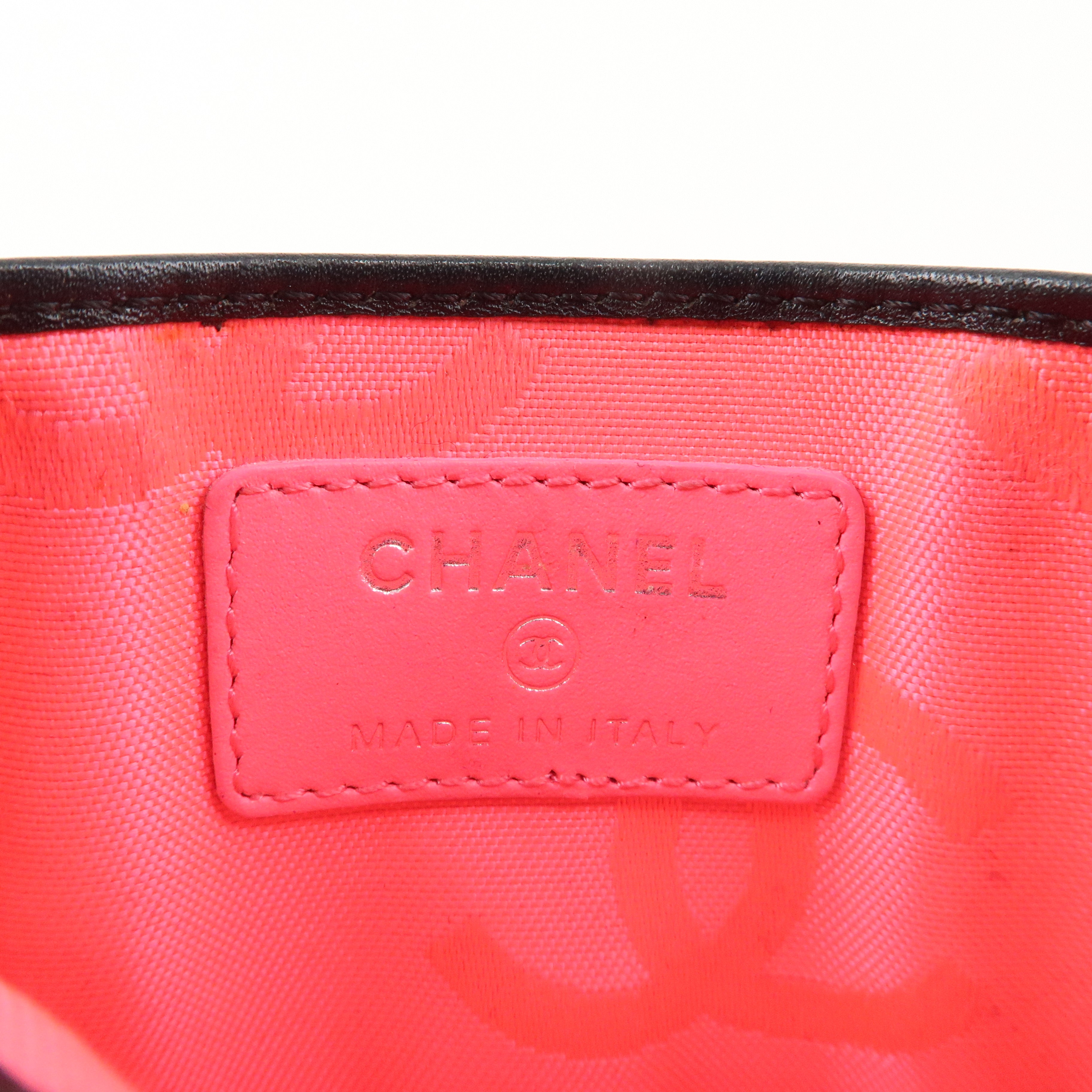 CHANEL Cambon Line Lamb Skin Card Case Black Pink A26725