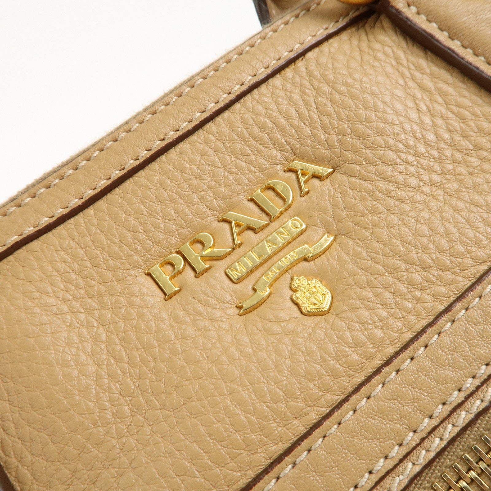 PRADA Logo Leather 2Way Bag Hand Bag Shoulder Bag Beige