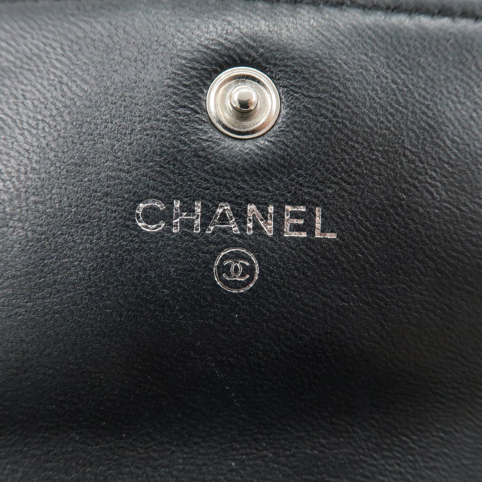 CHANEL Camelia Coco Mark Leather Bi-fold Long Wallet Black Used