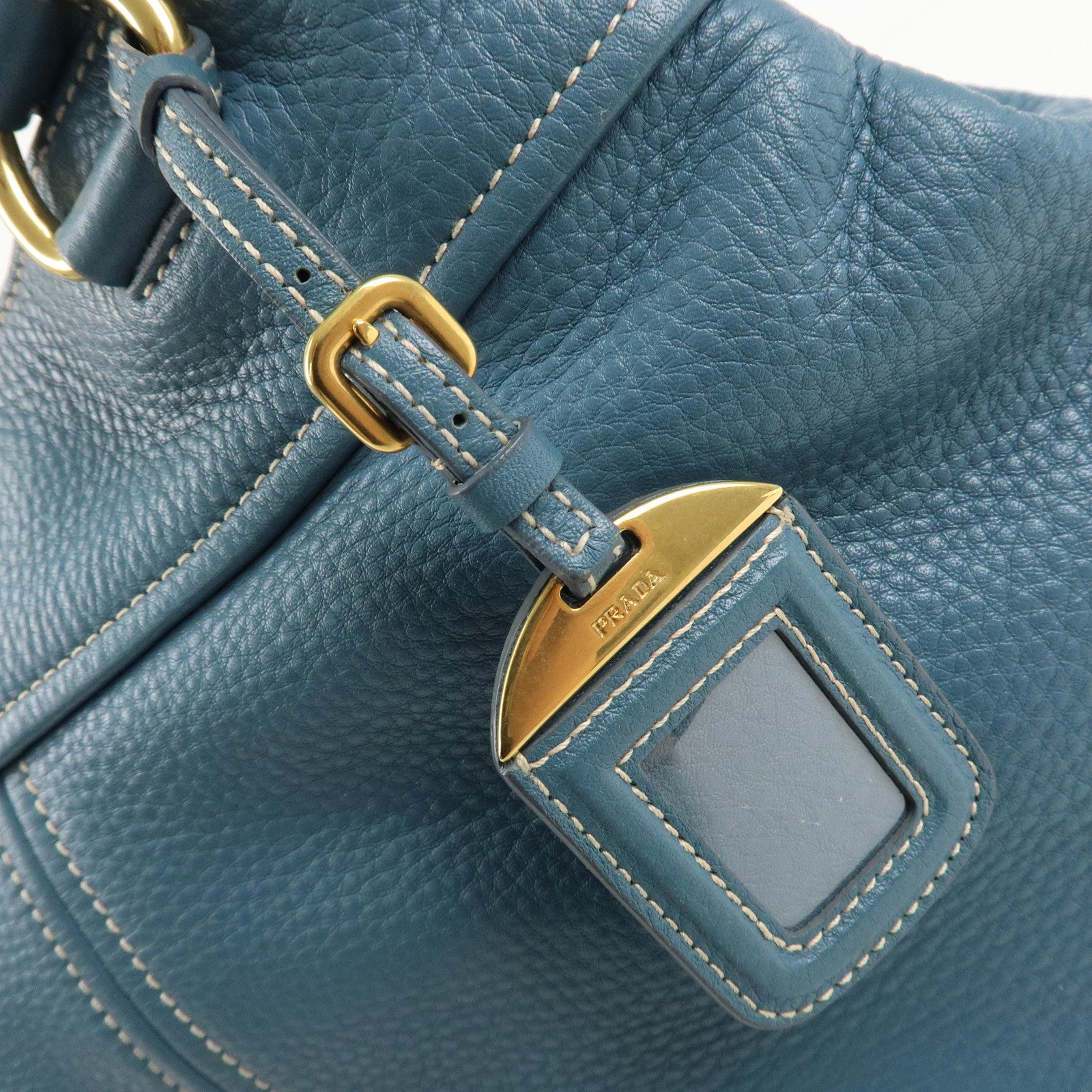 PRADA Leather 2Way Bag Hand Bag Shoulder Bag Blue Gold HDW Used