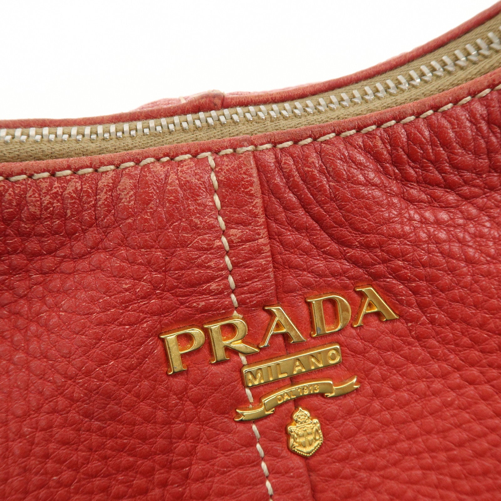 PRADA Logo Leather Shoulder Bag Hand Bag Red BR4373 Used