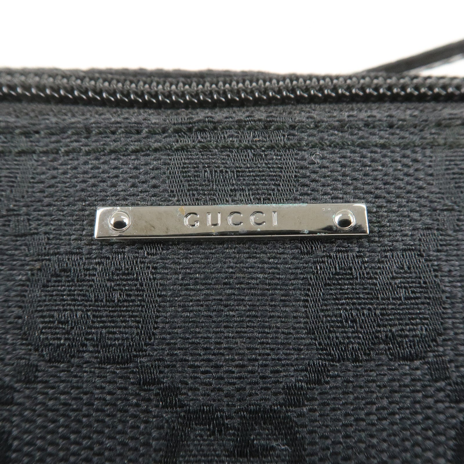 GUCCI GG Canvas Leather Boat Bag Hand Bag Pouch Black 7198