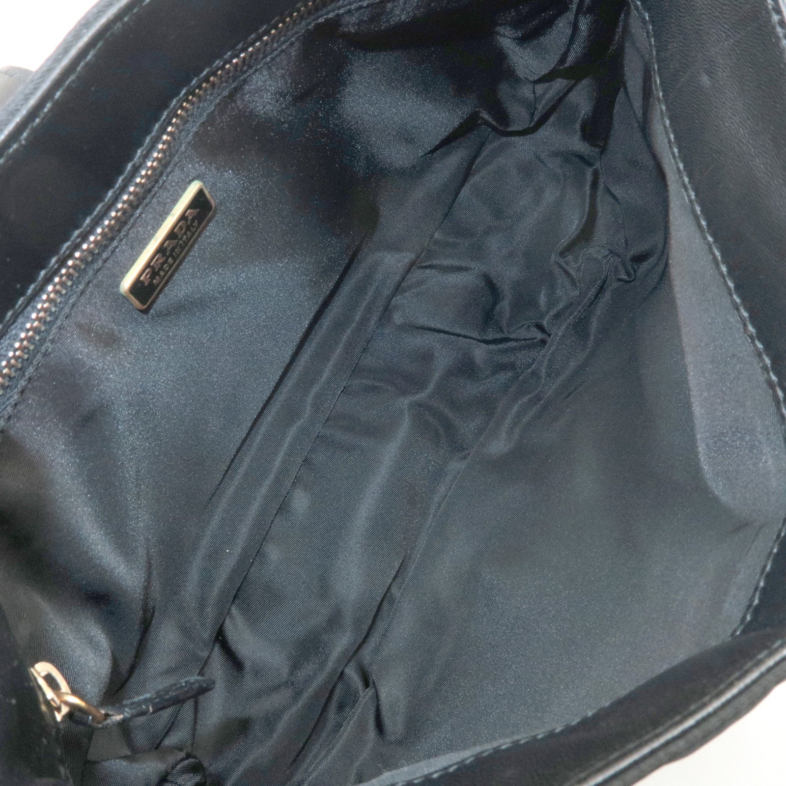 PRADA Nylon Leather Shoulder Bag Black BR0122