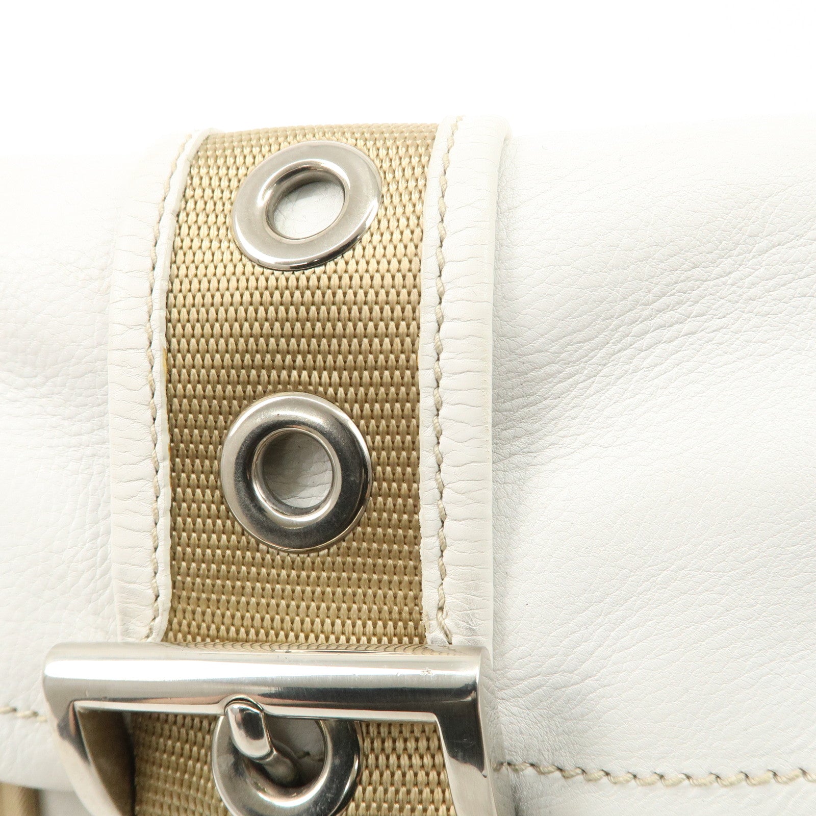 PRADA Nylon Leather Shoulder Bag Cross Body Bag White Beige BR2417 Used