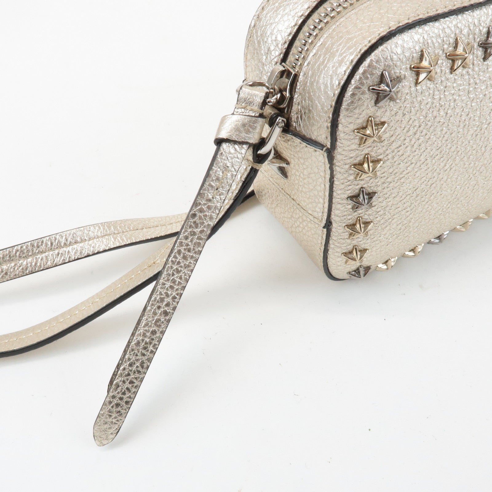 JIMMY CHOO Leather Studs Small Shoulder Bag Silver