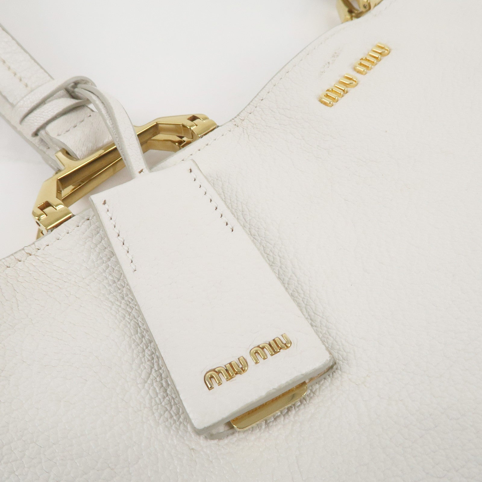 MIU MIU Logo Leather Tote Bag Shoulder Bag White 5BG002