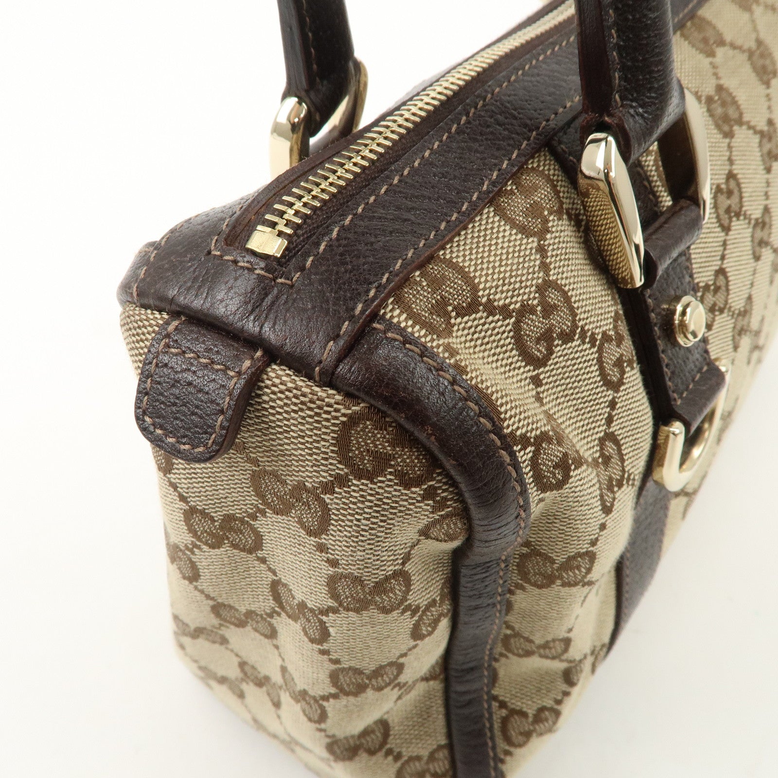 GUCCI Abbey GG Canvas Leather Mini Boston Bag Beige Brown 130942