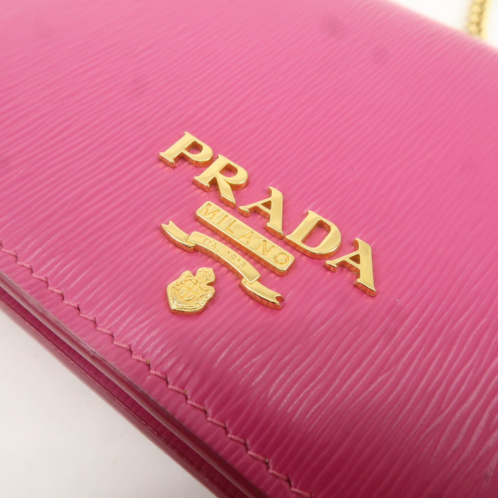 PRADA Leather Chain Wallet ORCHIDEA Pink 1DH044